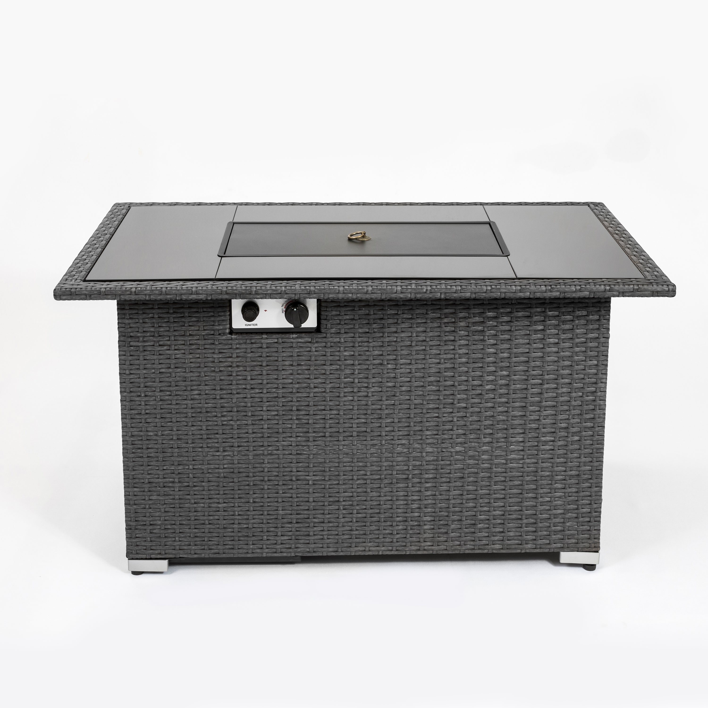Outdoor 44" Gas Propane Fire pit Table Rectangle 50,000 BTU with 8mm Tempered Glass Tabletop & Blue Stone& Steel table lid &Table waterproof dusty Cover ,ETL Certification (Grey) - Atlantic Fine Furniture Inc