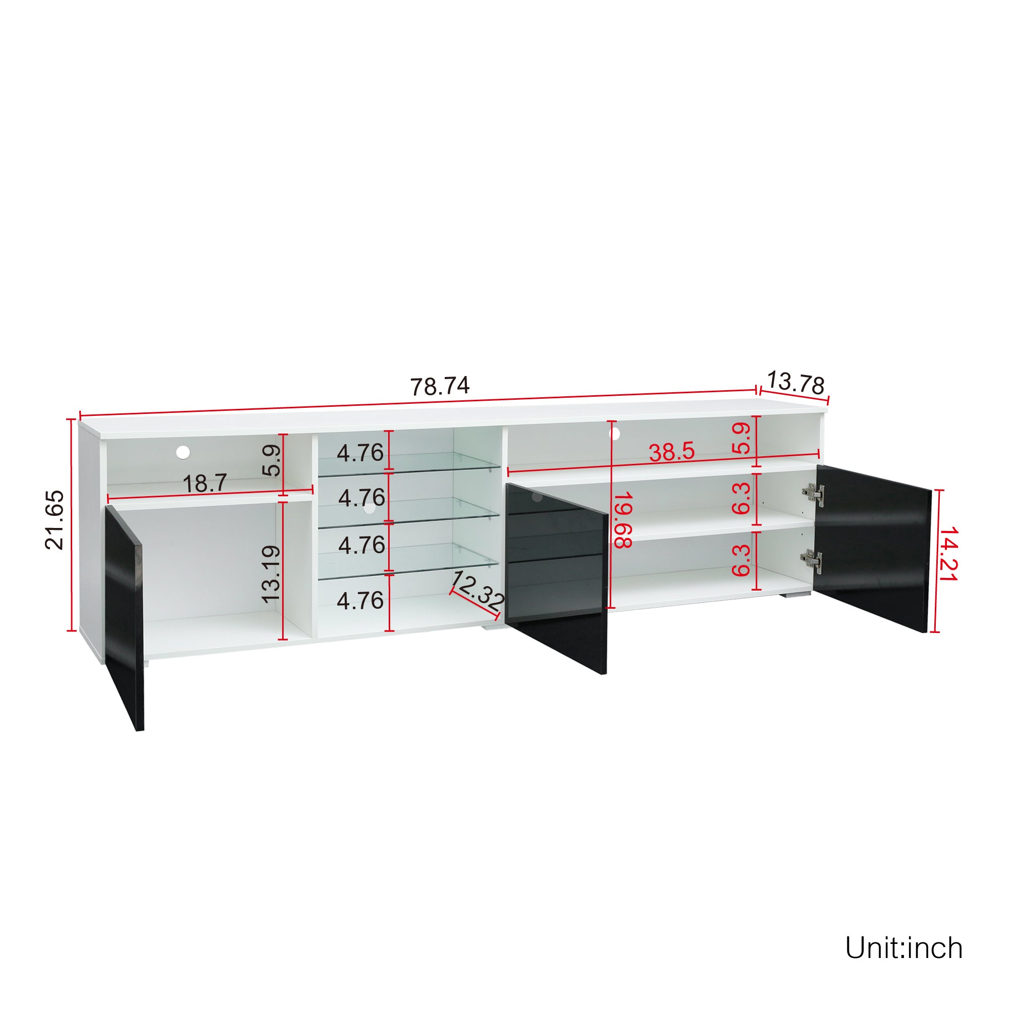 TV Stand High Gloss Doors Modern TV Stand LED(White/Black) - Atlantic Fine Furniture Inc