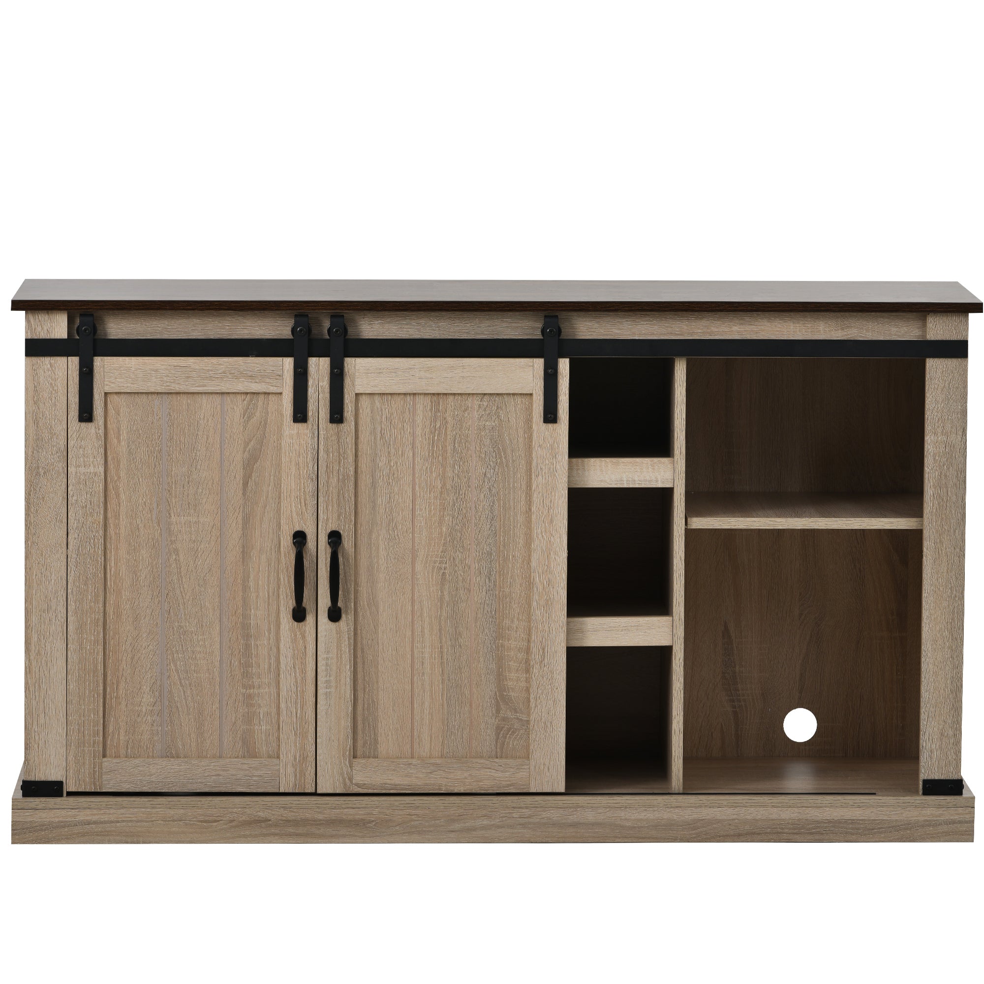U-Can TV Stand with 2 Adjustable Panels Open Style Cabinet, Sideboard for Living room, Walnut - Atlantic Fine Furniture Inc