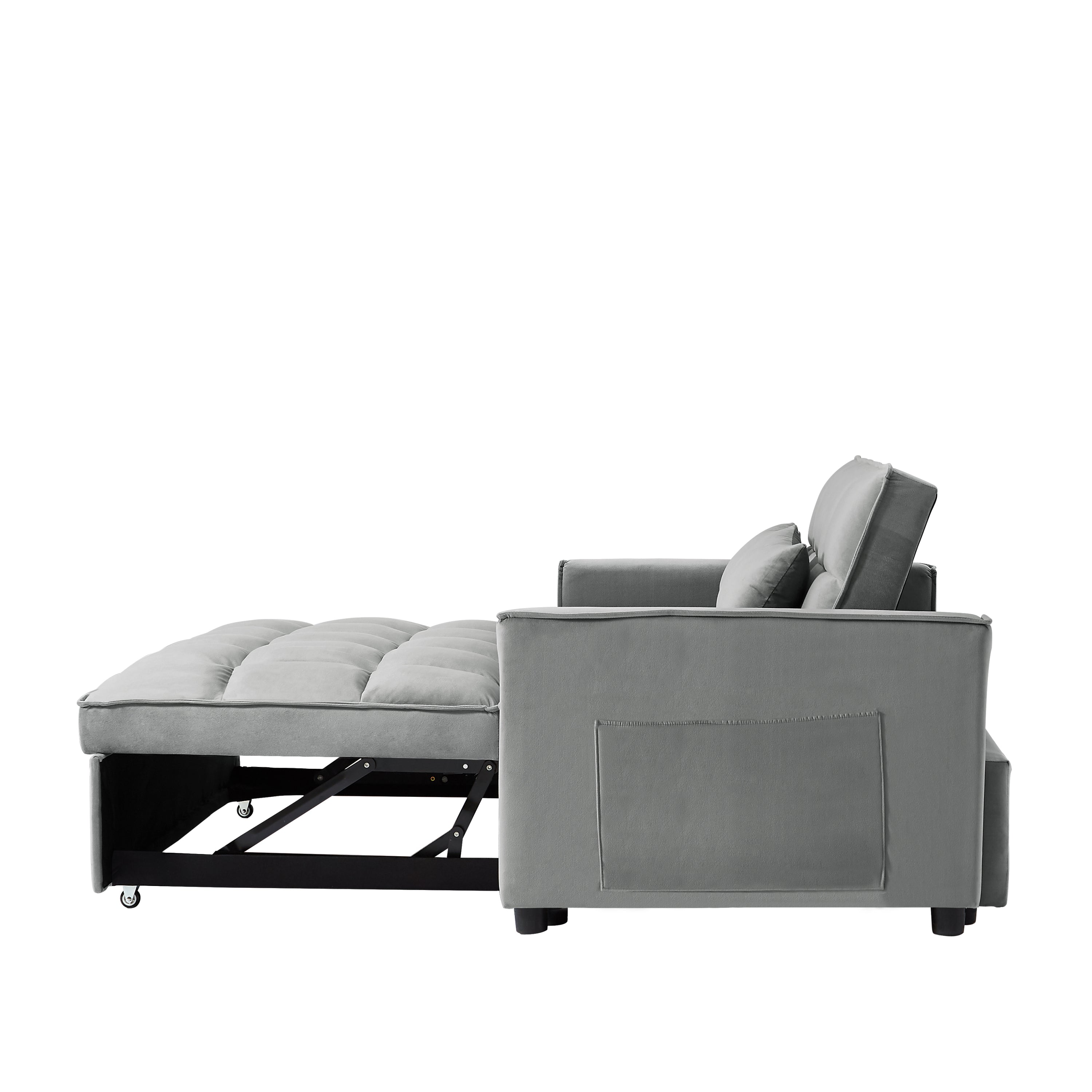 Modern Velvet Convertible Loveseat Sleeper Sofa Couch with Adjustable Backrest, 2 Seater Sofa With Pull-Out Bed with 2 Lumbar Pillows For Small Living Room & Apartment - Atlantic Fine Furniture Inc