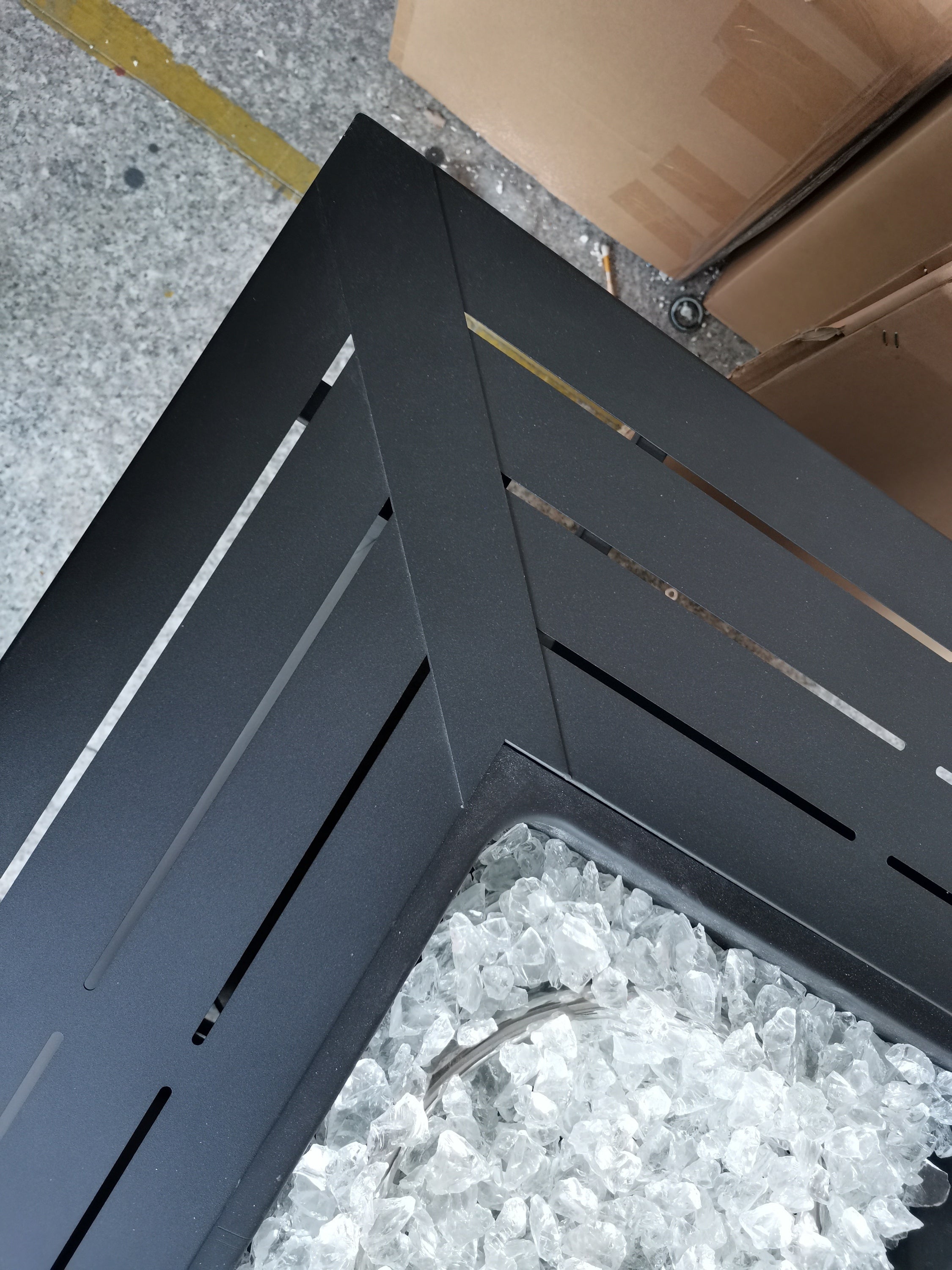 Belitung Black Metal Square Fire Pit Table with Glass Rocks - Atlantic Fine Furniture Inc