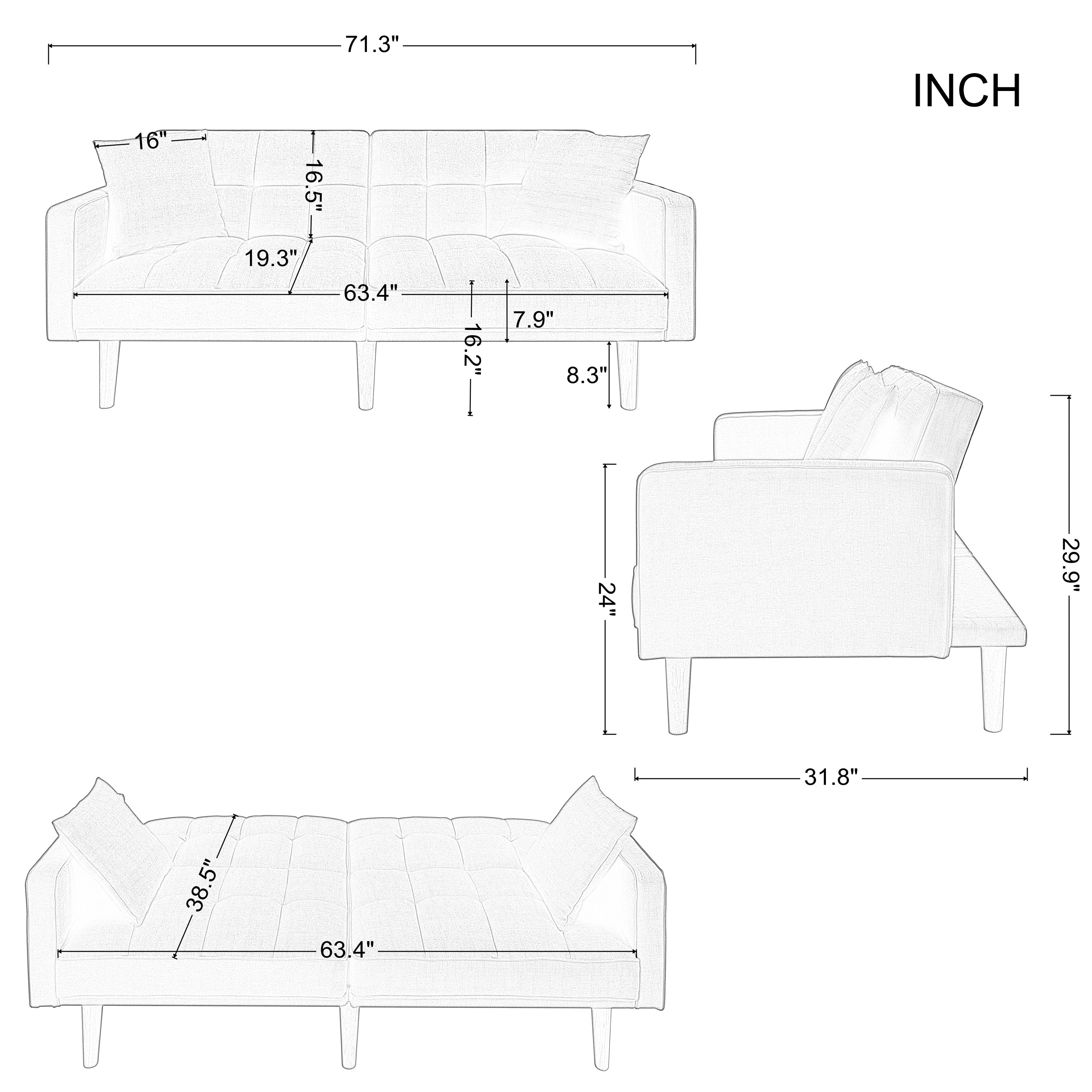 FUTON SLEEPER SOFA WITH 2 PILLOWS Dark gray FABRIC(same as W223S01338、W223S00991。Size difference, See Details in page.) - Atlantic Fine Furniture Inc