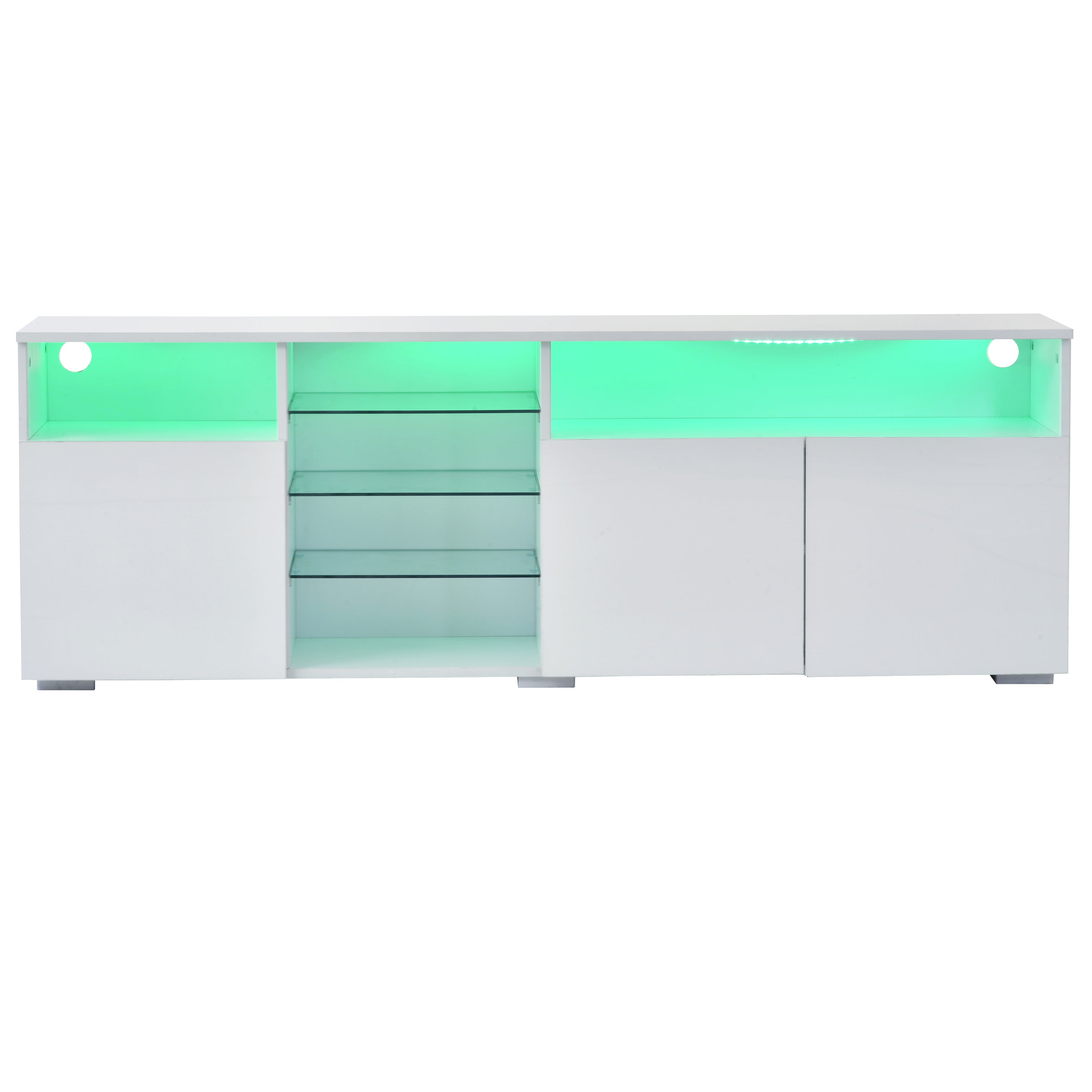 U-Can Modern, Stylish Functional TV stand with Color Changing LED Lights, Universal Entertainment Center, High Gloss TV Cabinet for 70+ inch TV, White - Atlantic Fine Furniture Inc