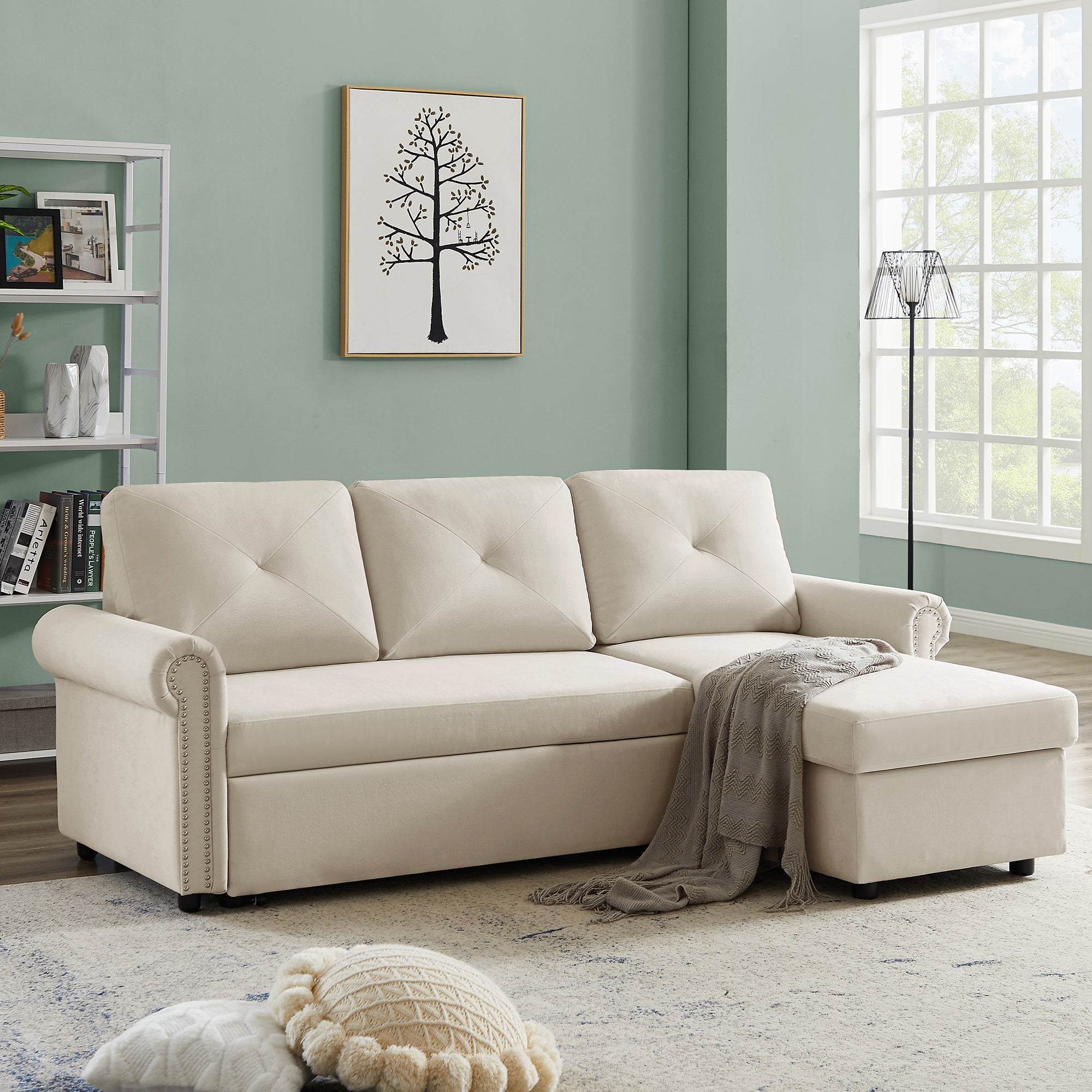 Orisfur. 83" Sleeper Sofa Bed Convertible Sectional Couch, 3-Seater L-Shape Corner Couch with Storage Chaise for Living Room Apartment - Atlantic Fine Furniture Inc