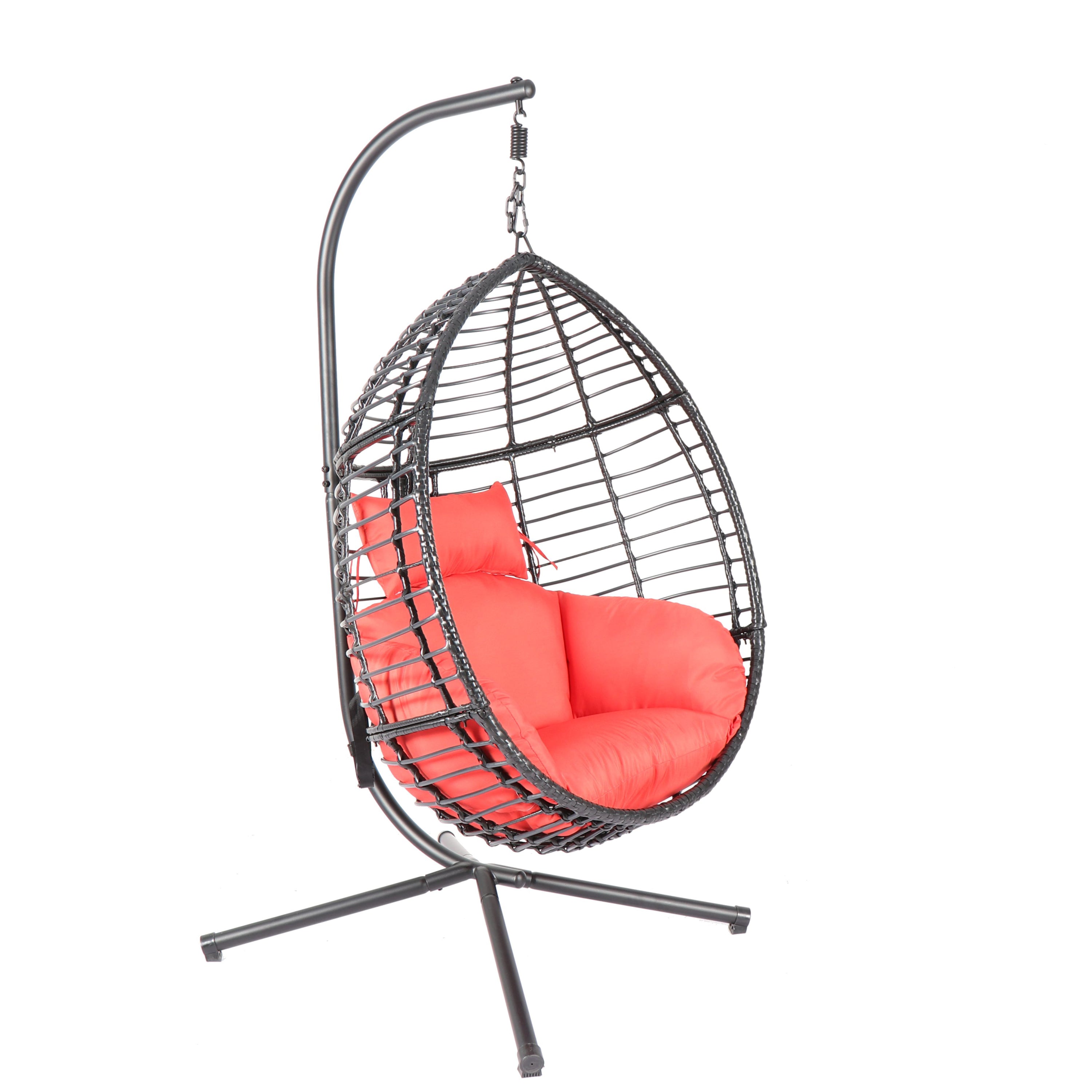 Swing Egg Chair With Stand, High-Quality Modern Design, 37.4x37.4x76.77 (Red) - Atlantic Fine Furniture Inc