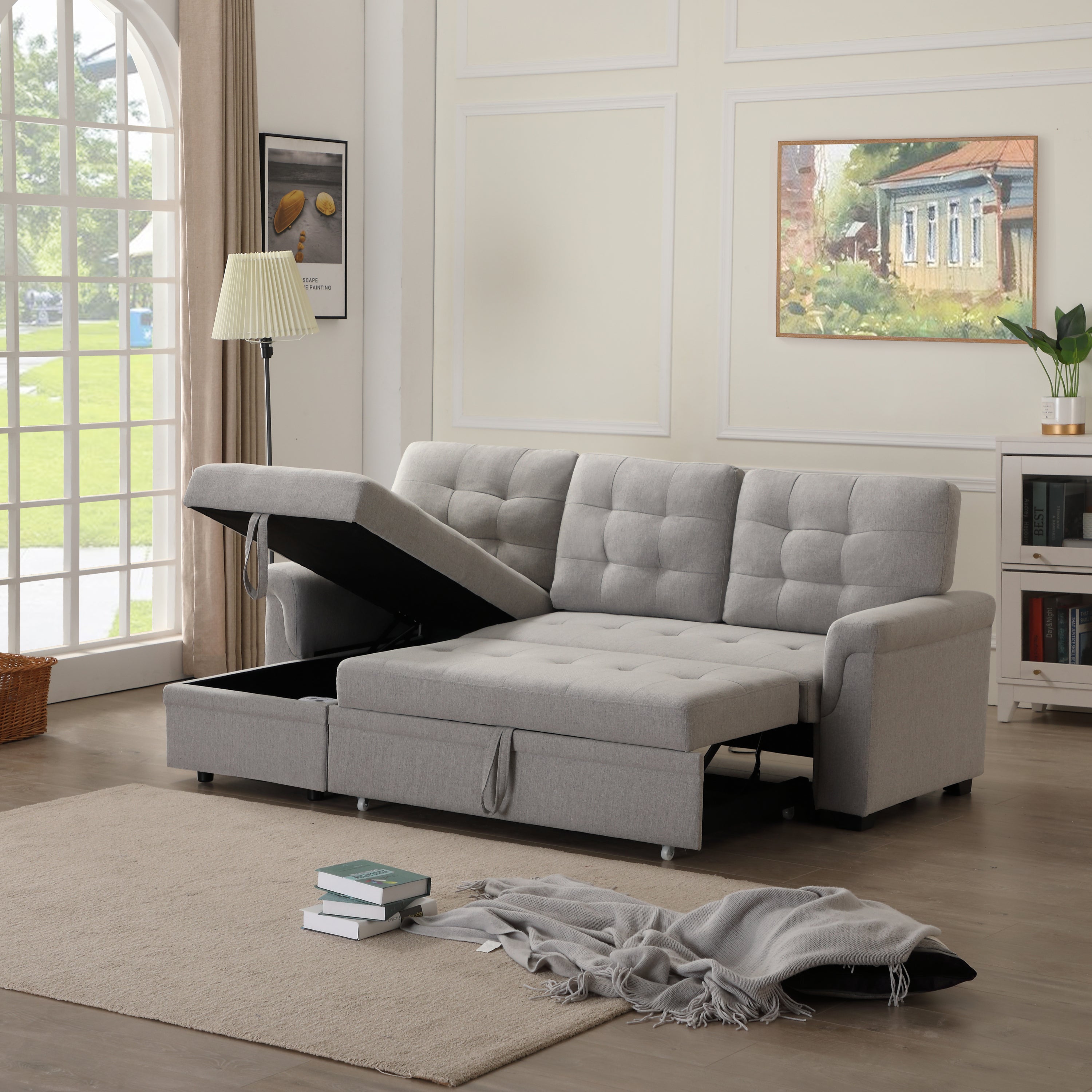 Upholstery Sleeper Sectional Sofa Gray - Atlantic Fine Furniture Inc