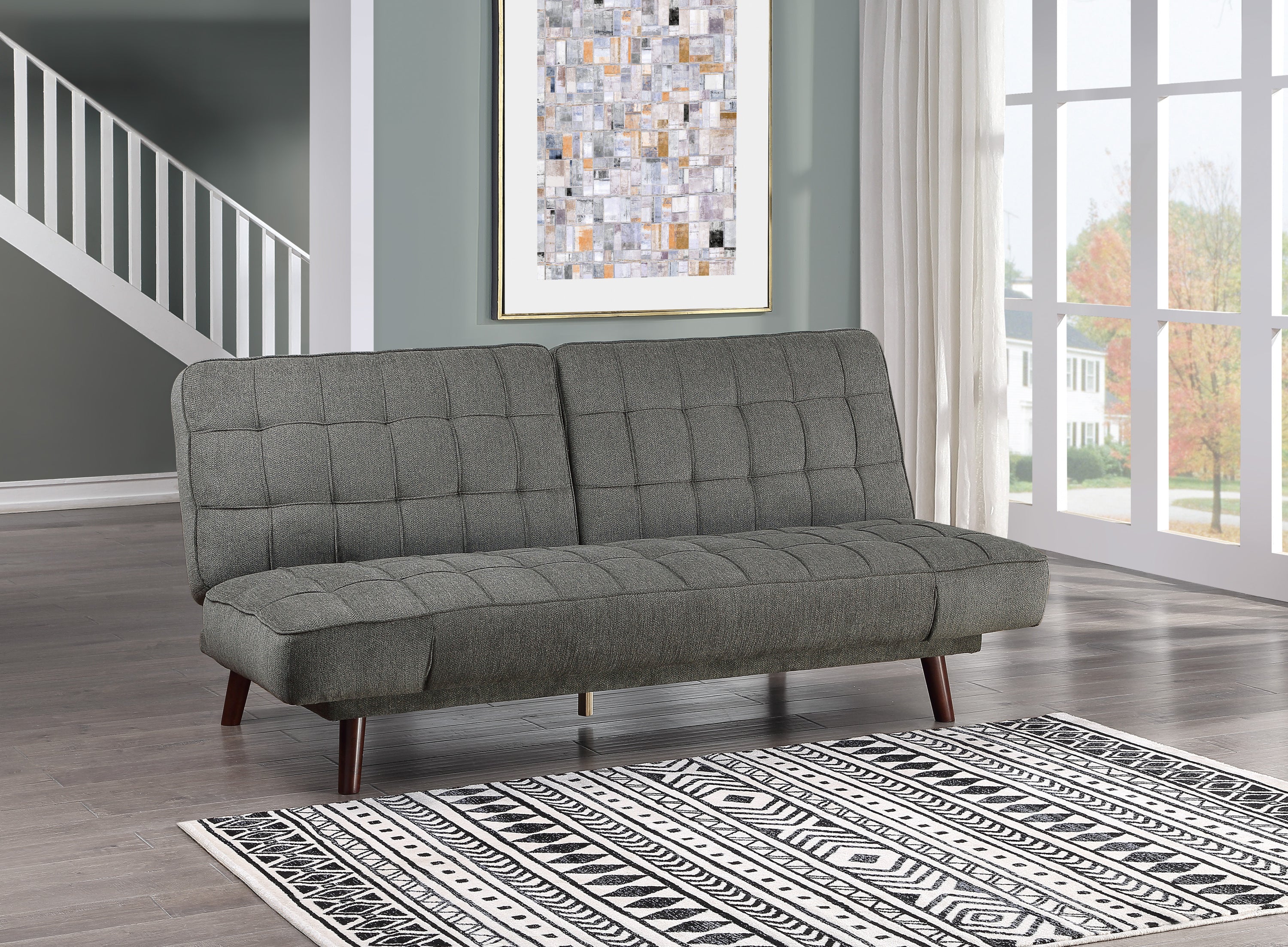 Elegant Three-in-One Lounger Sofa Sleeper Dark Gray Chenille Fabric Upholstered Attached Cushions Adjustable Arms Casual Living Room Furniture - Atlantic Fine Furniture Inc