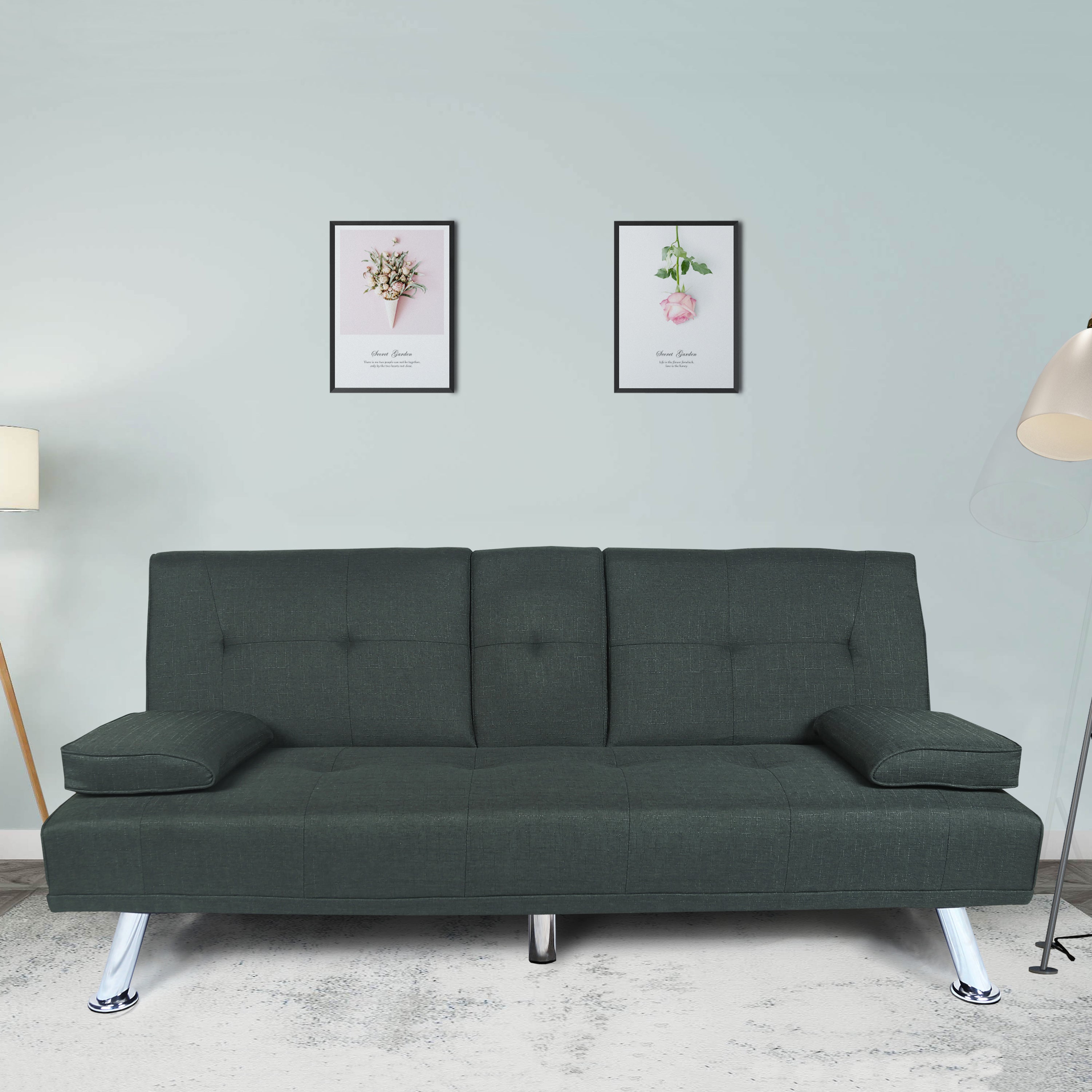 FUTON SOFA BED SLEEPER DARK GREY FABRIC(W22319409) - Atlantic Fine Furniture Inc