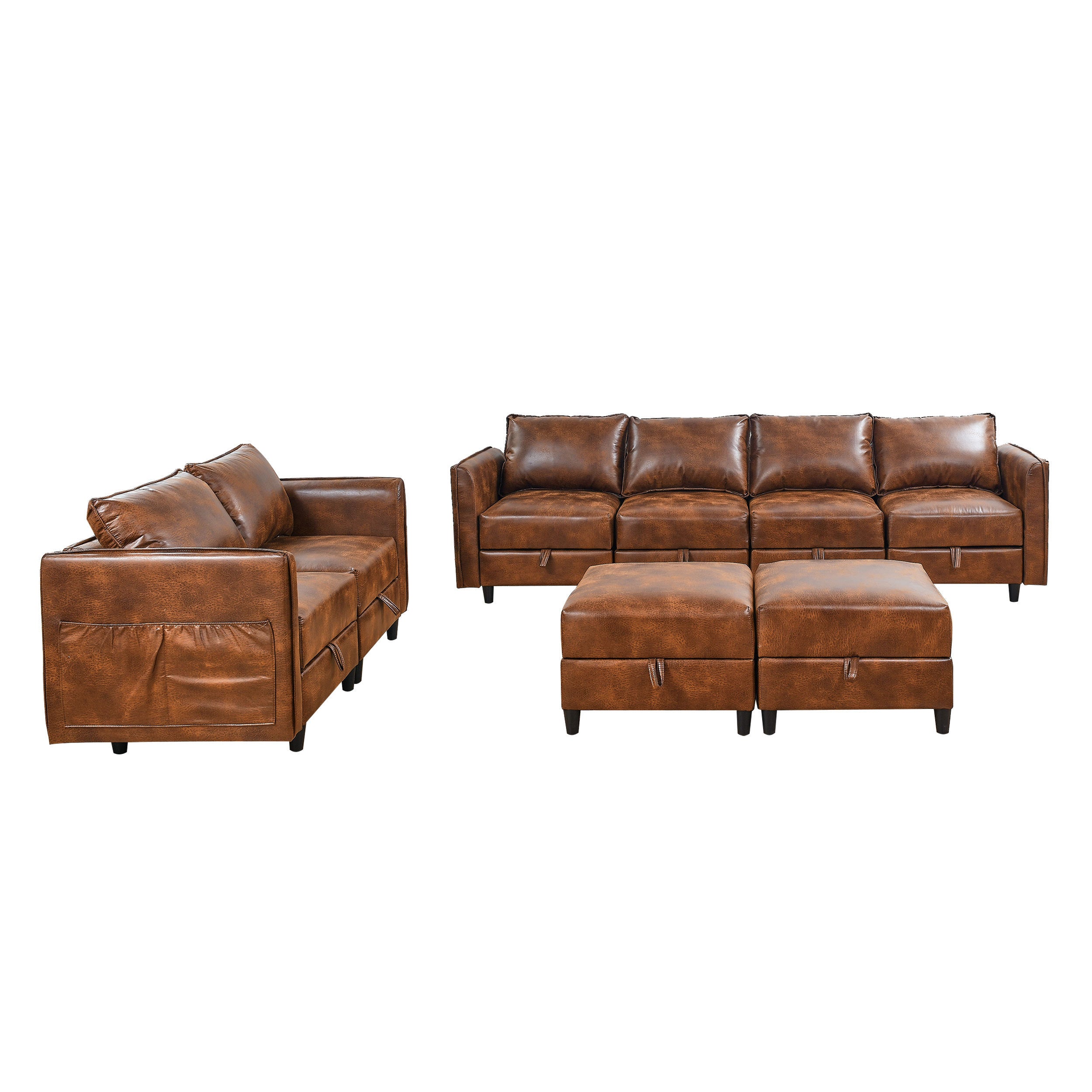 Welike Modular combination sofa L&U type convertible sofa with reversible upholstered storage seat with sleeper sofa brown tech cloth - Atlantic Fine Furniture Inc