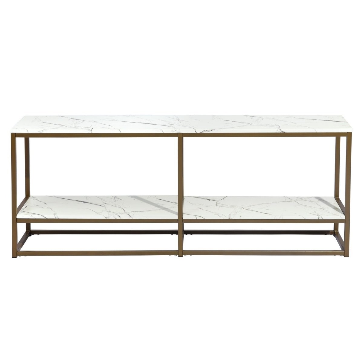 59.8 inch White Marble Gold Frame TV STAND With Storage - Atlantic Fine Furniture Inc