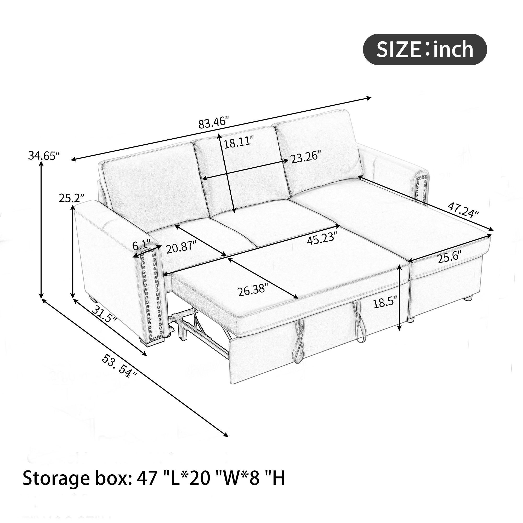 Orisfur. 83" Pull Out Sleeper Sofa Reversible L-Shape 3 Seat Sectional Couch with Storage Chaise for Living Room Furniture Set - Atlantic Fine Furniture Inc