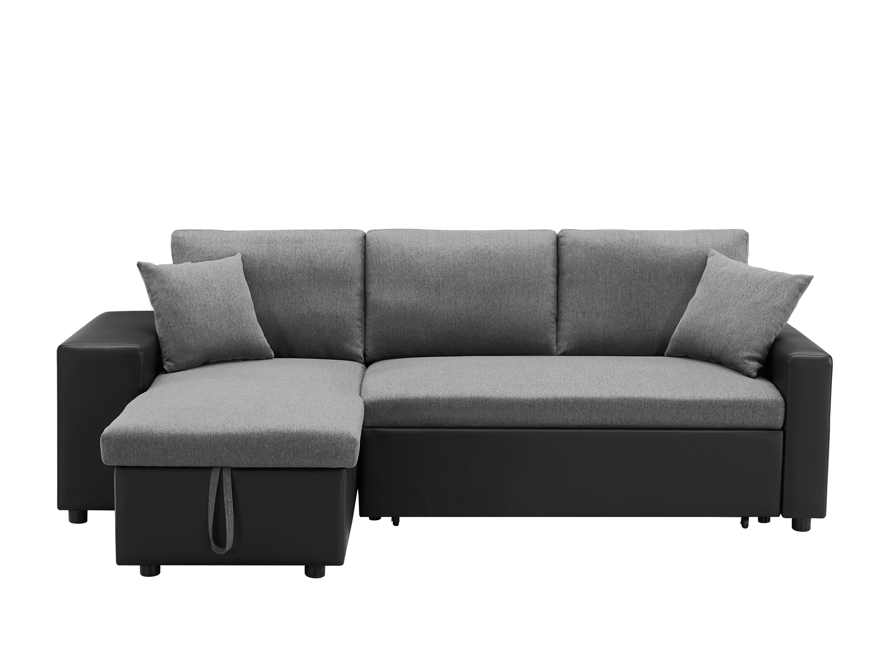 Artemax 92.5“Linen Reversible Sleeper Sectional Sofa with storage and 2 stools Steel Gray - Atlantic Fine Furniture Inc