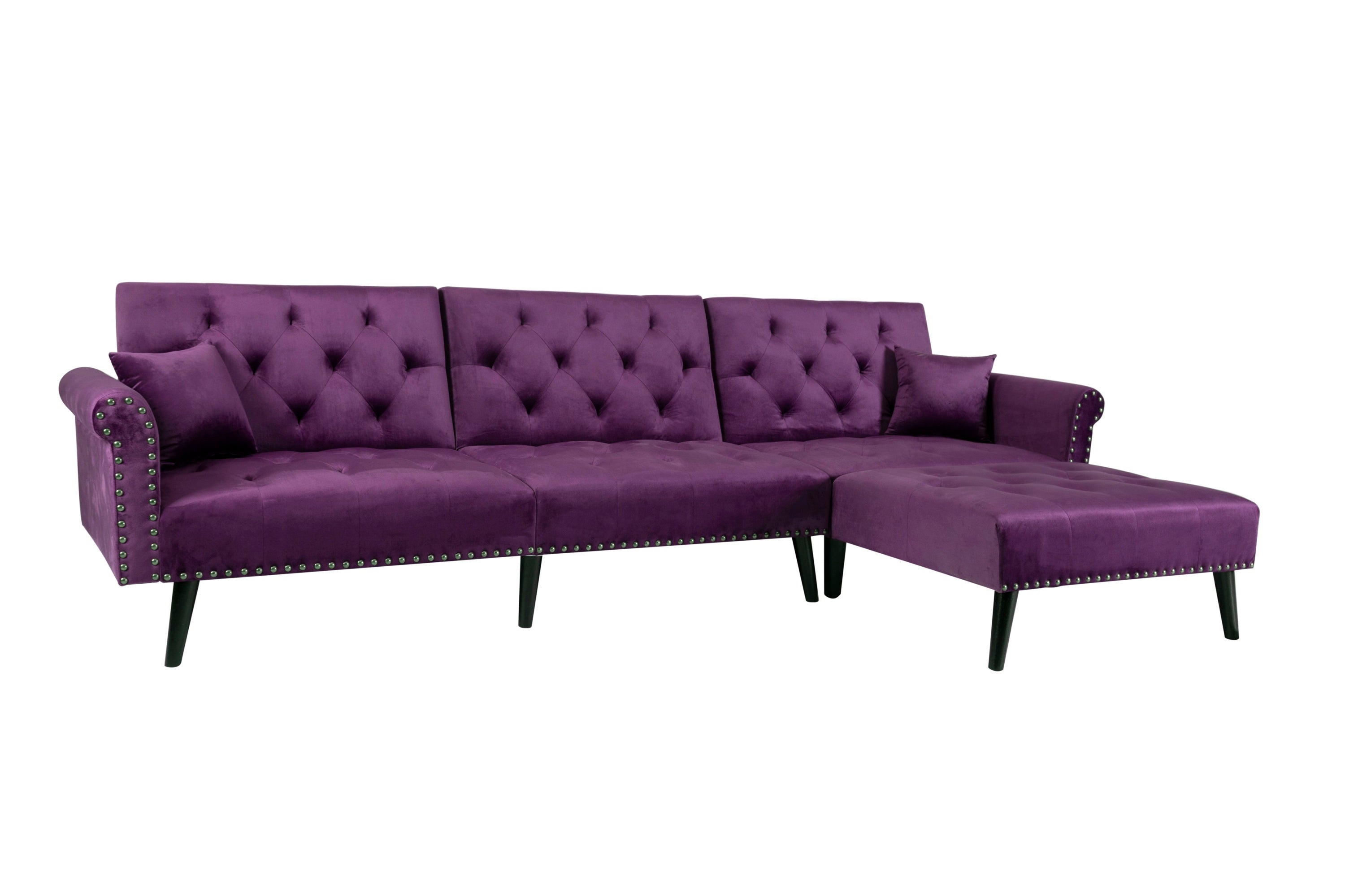 Convertible Sofa bed sleeper Purple velvet(W223S00001、W223S00455、W223S00711) - Atlantic Fine Furniture Inc