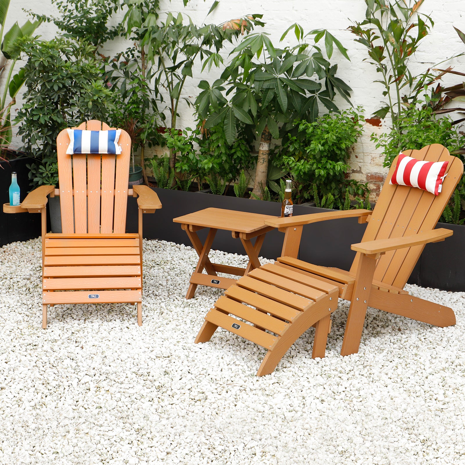 TALE Adirondack Chair Backyard Outdoor Furniture Painted Seating with Cup Holder All-Weather and Fade-Resistant Plastic Wood for Lawn Patio Deck Garden Porch Lawn Furniture Chairs Brown - Atlantic Fine Furniture Inc