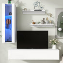 ON-TREND 4-Piece Wall Mount Floating TV Stand with See-through Media Storage Cabinet, Modern High Gloss Entertainment Center up to 70+ Inch TV, RGB Lights for Living Room, Home Theater, White - Atlantic Fine Furniture Inc