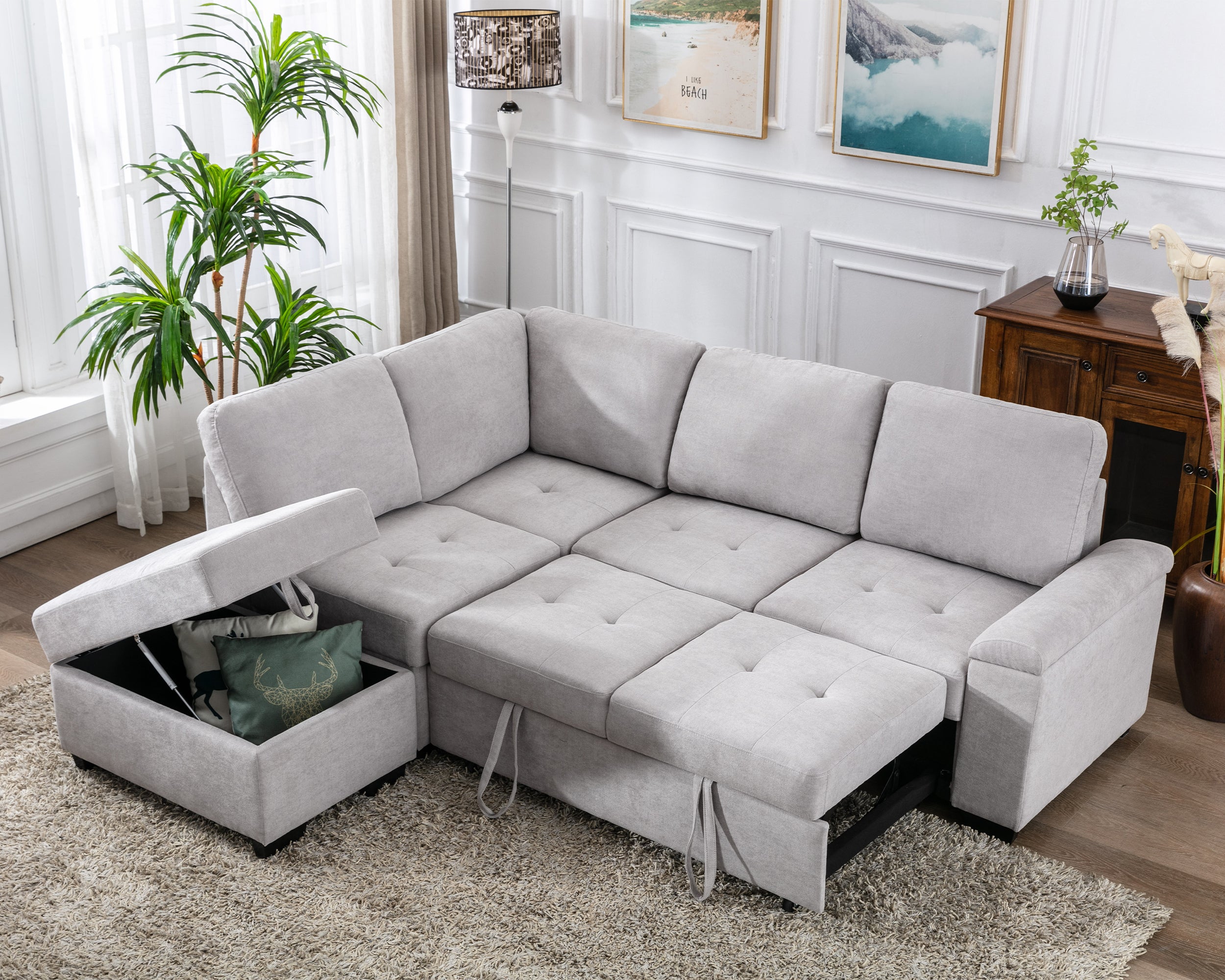 Orisfur. 86" Sleeper Sectional Sofa, L-Shape Corner Couch Sofa-Bed with Storage Ottoman & Hidden Arm Storage for Living Room Apartment - Atlantic Fine Furniture Inc