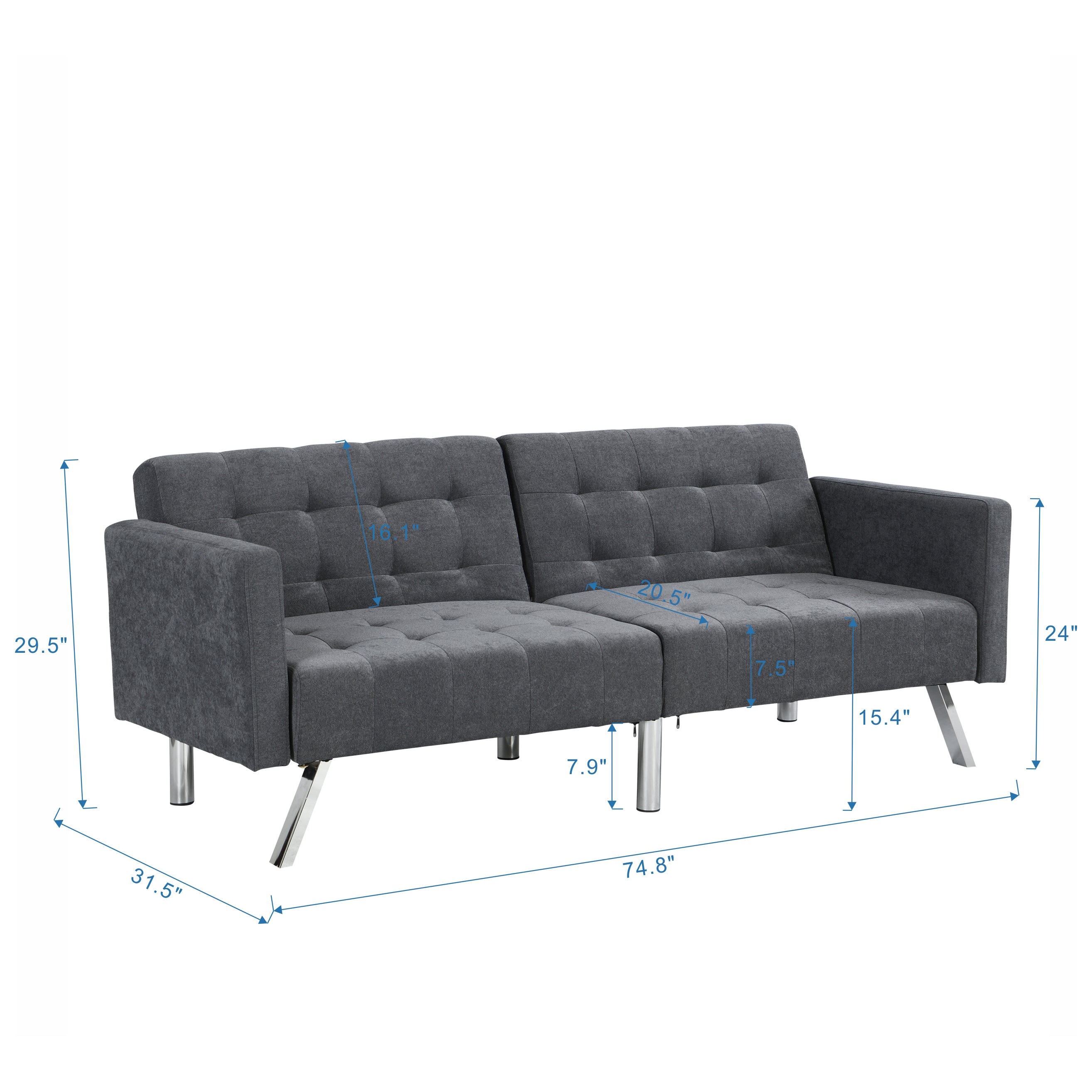 Sofa Bed Convertible Folding Dark Grey Lounge Couch Loveseat Sleeper Sofa Armrests Living Room Bedroom Apartment Reading Room - Atlantic Fine Furniture Inc