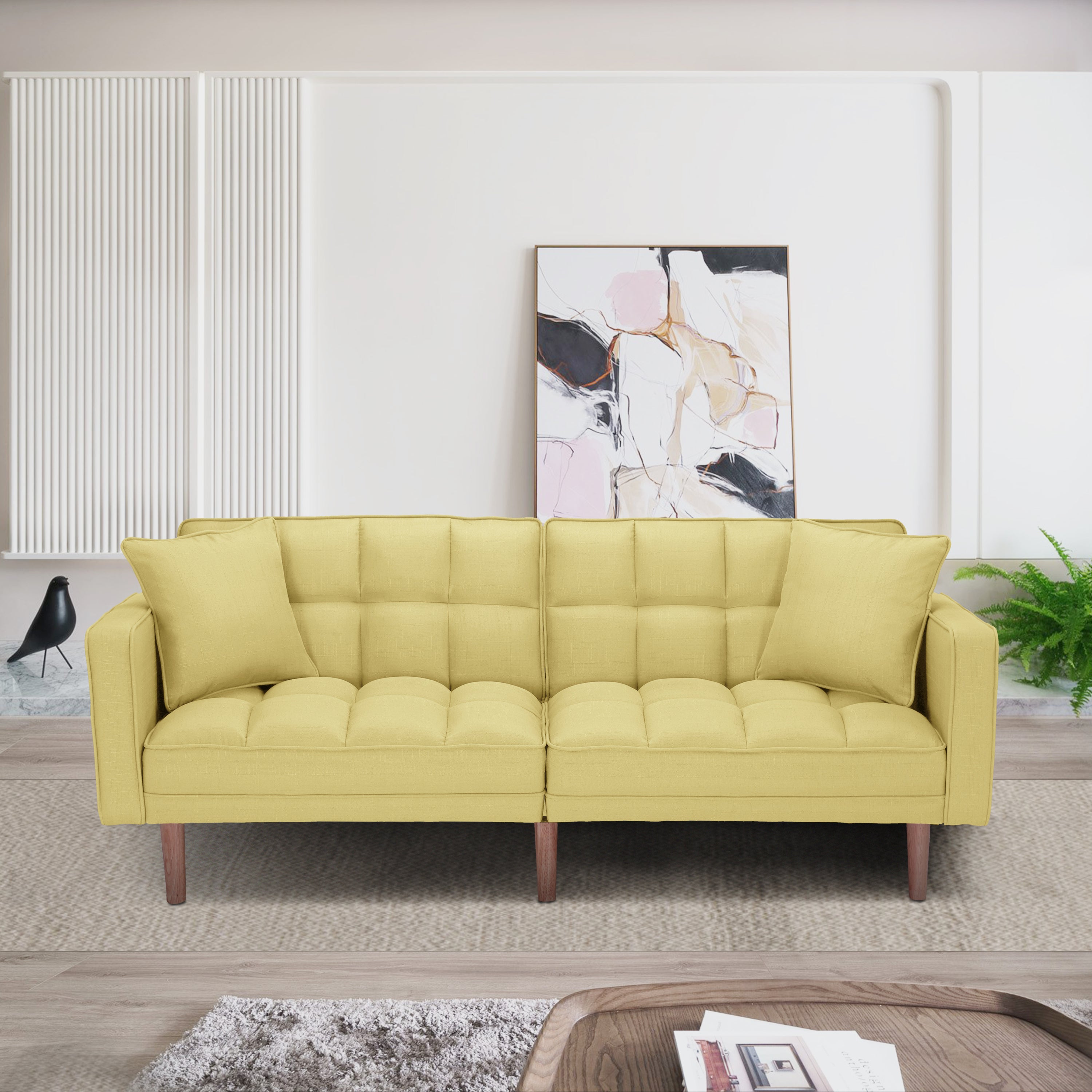 FUTON SLEEPER SOFA WITH 2 PILLOWS YELLOW FABRIC(W223S00033、W223S00584、W223S01340 ) - Atlantic Fine Furniture Inc
