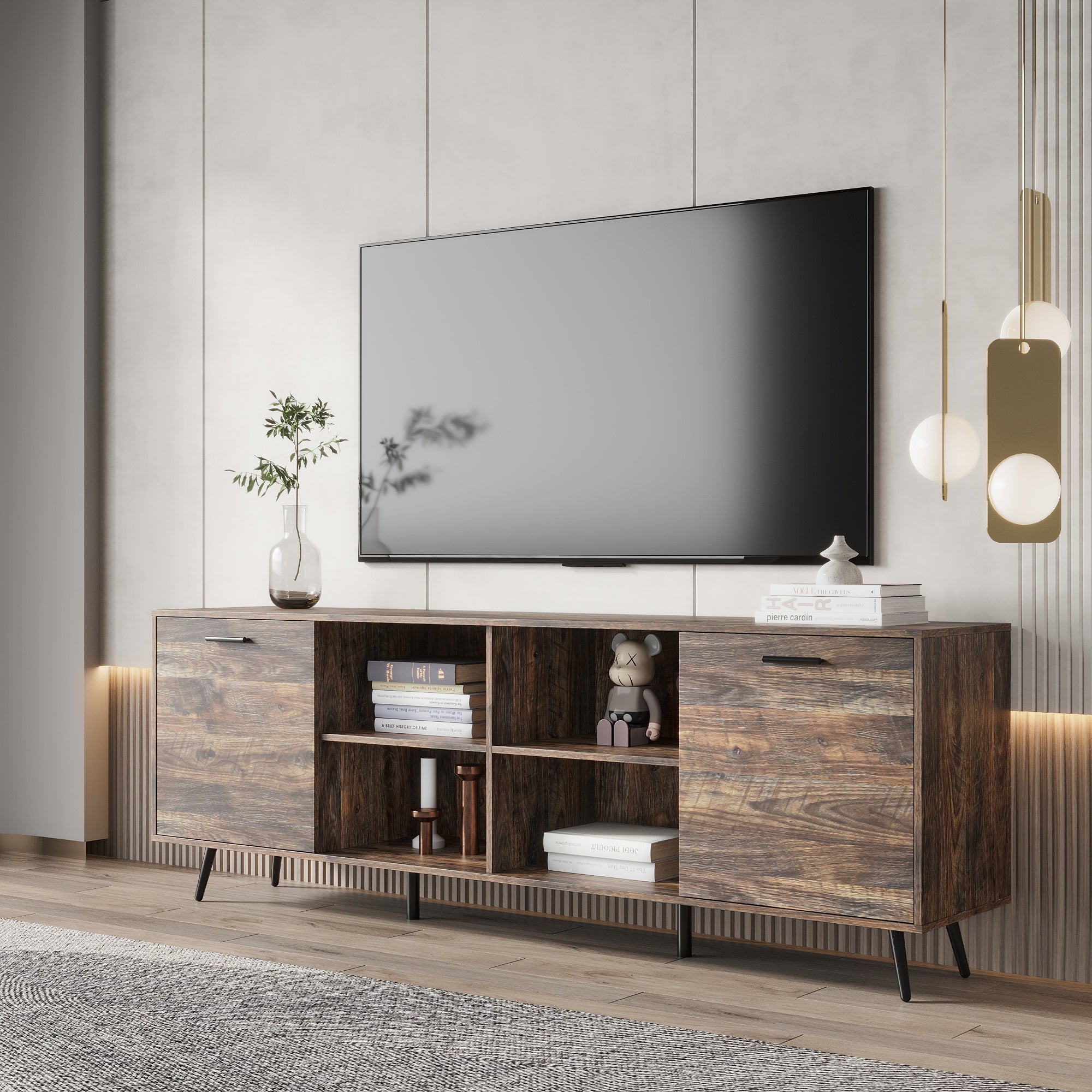 TV Stand Mid-Century Wood Modern Entertainment Center Adjustable Storage Cabinet TV Console for Living Room - Atlantic Fine Furniture Inc