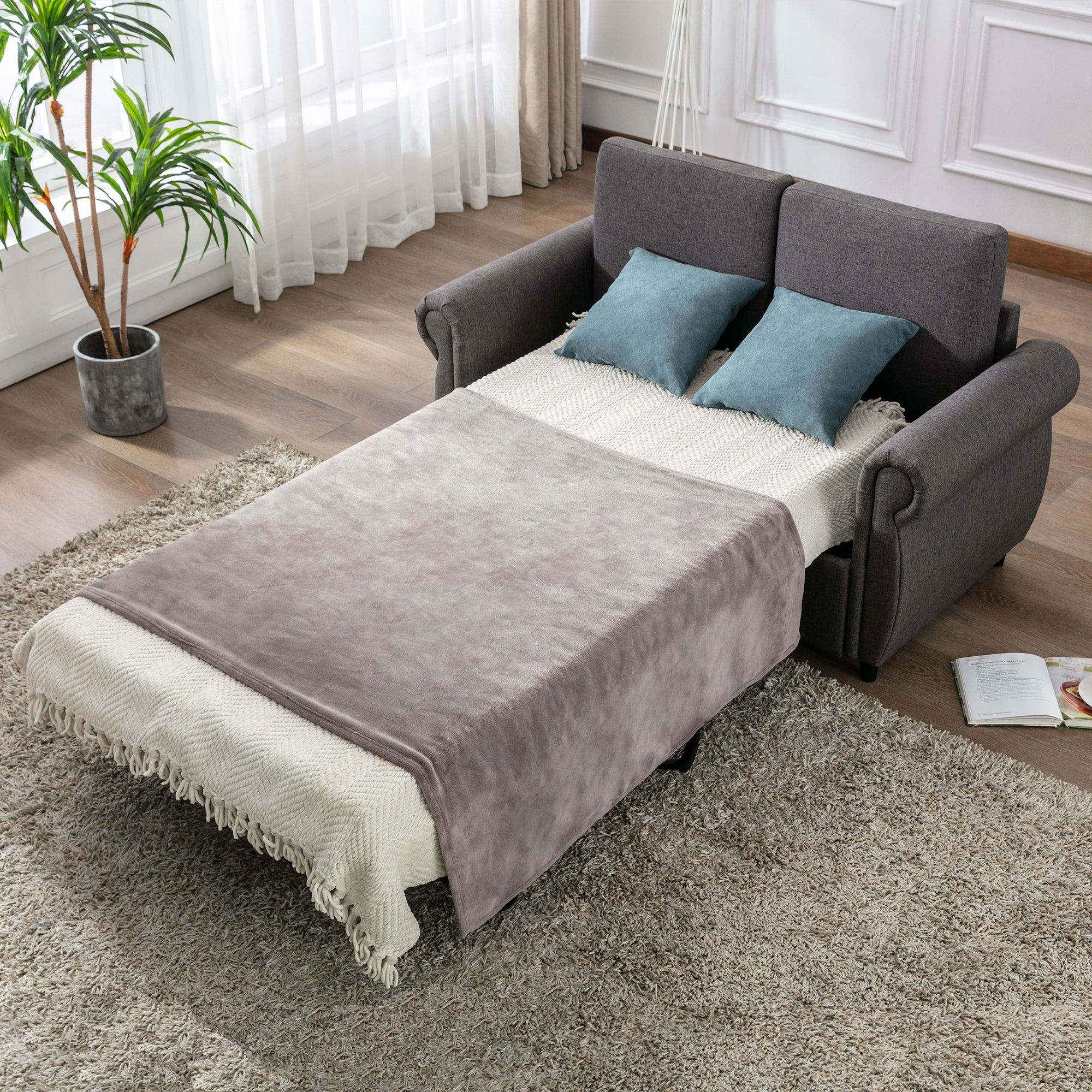 Orisfur Pull Out Sofa Bed Loveseat Sleeper with Twin Size Memory Mattress for Living Room Spaces - Atlantic Fine Furniture Inc