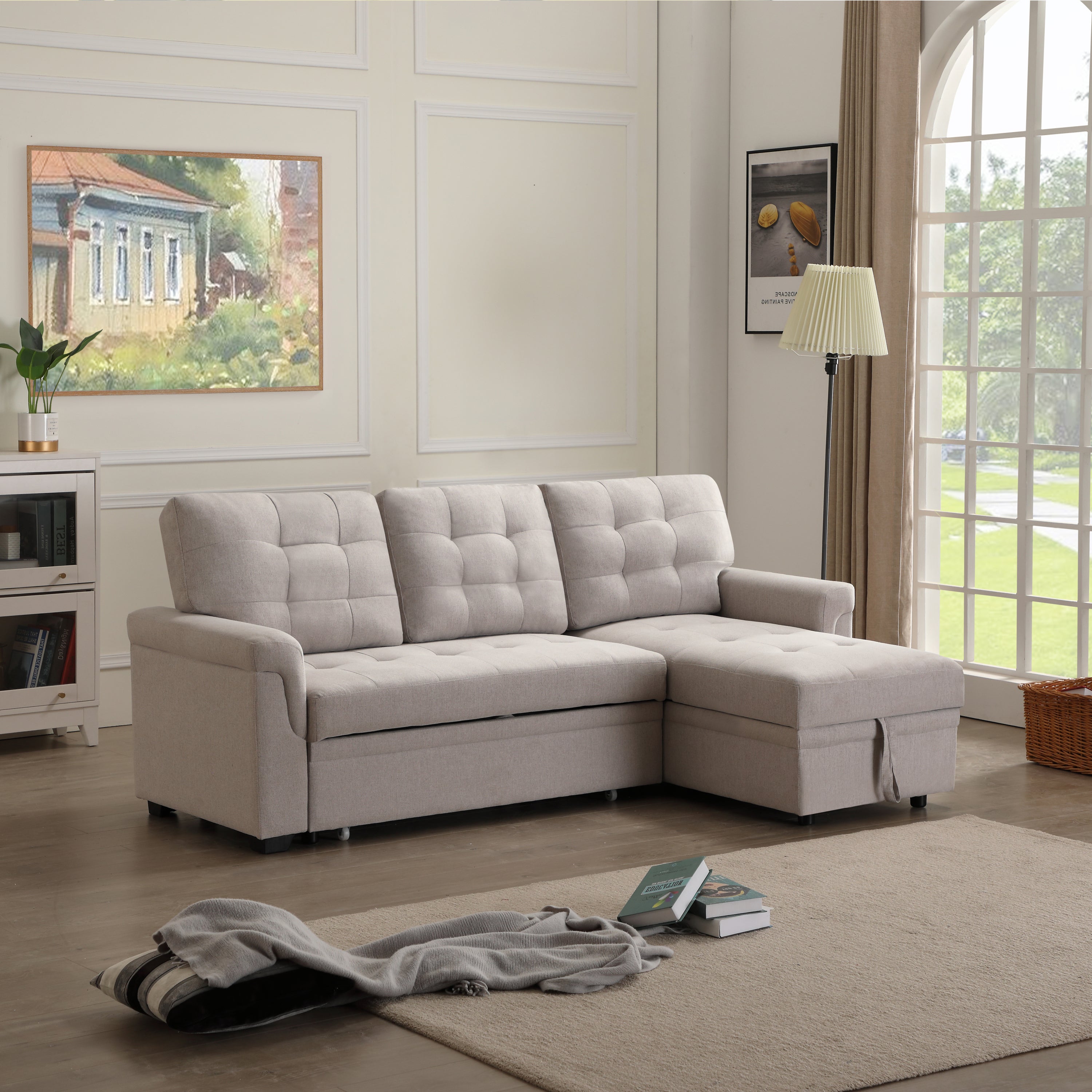Upholstery Sleeper Sectional Sofa Beige - Atlantic Fine Furniture Inc