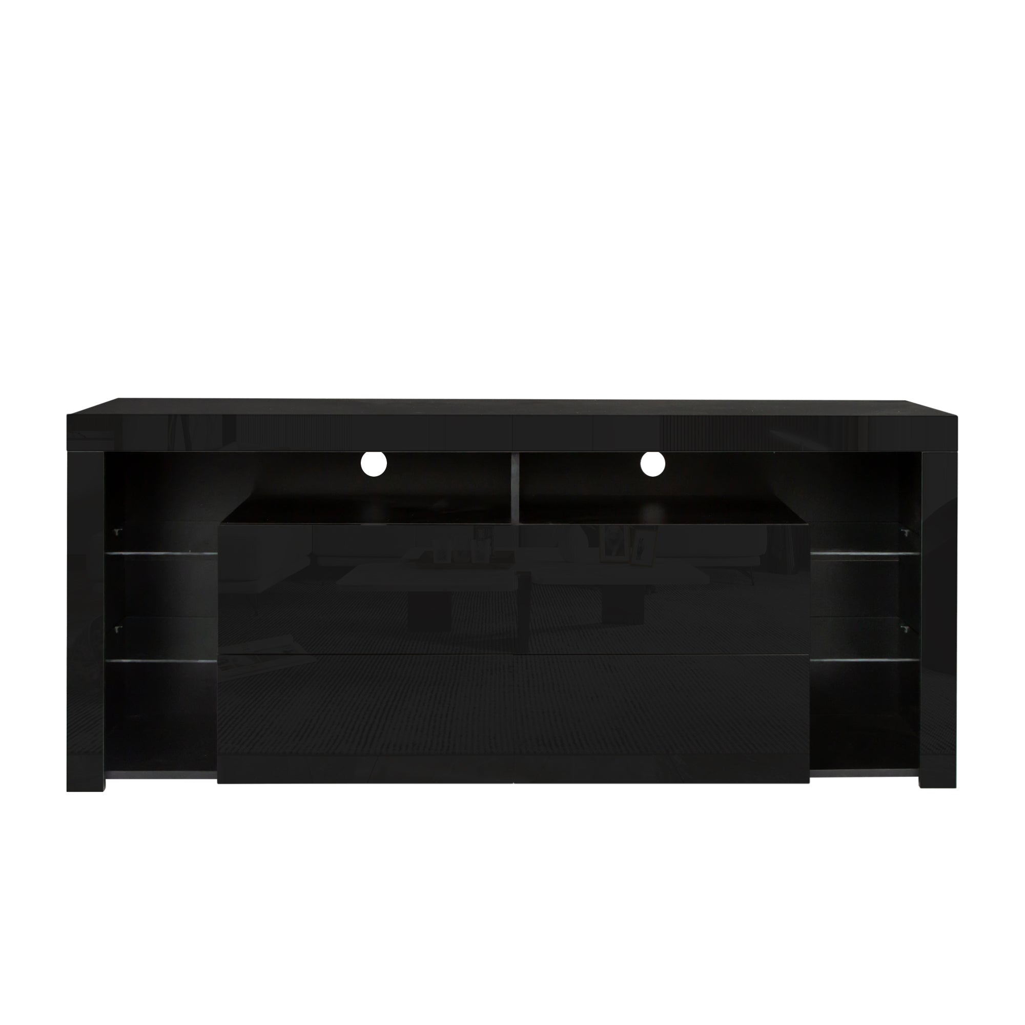 Black Modern contracted LED TV Cabinet with Storage Drawers,4 Storage Cabinet with Open Shelves for Living Room Bedroom - Atlantic Fine Furniture Inc