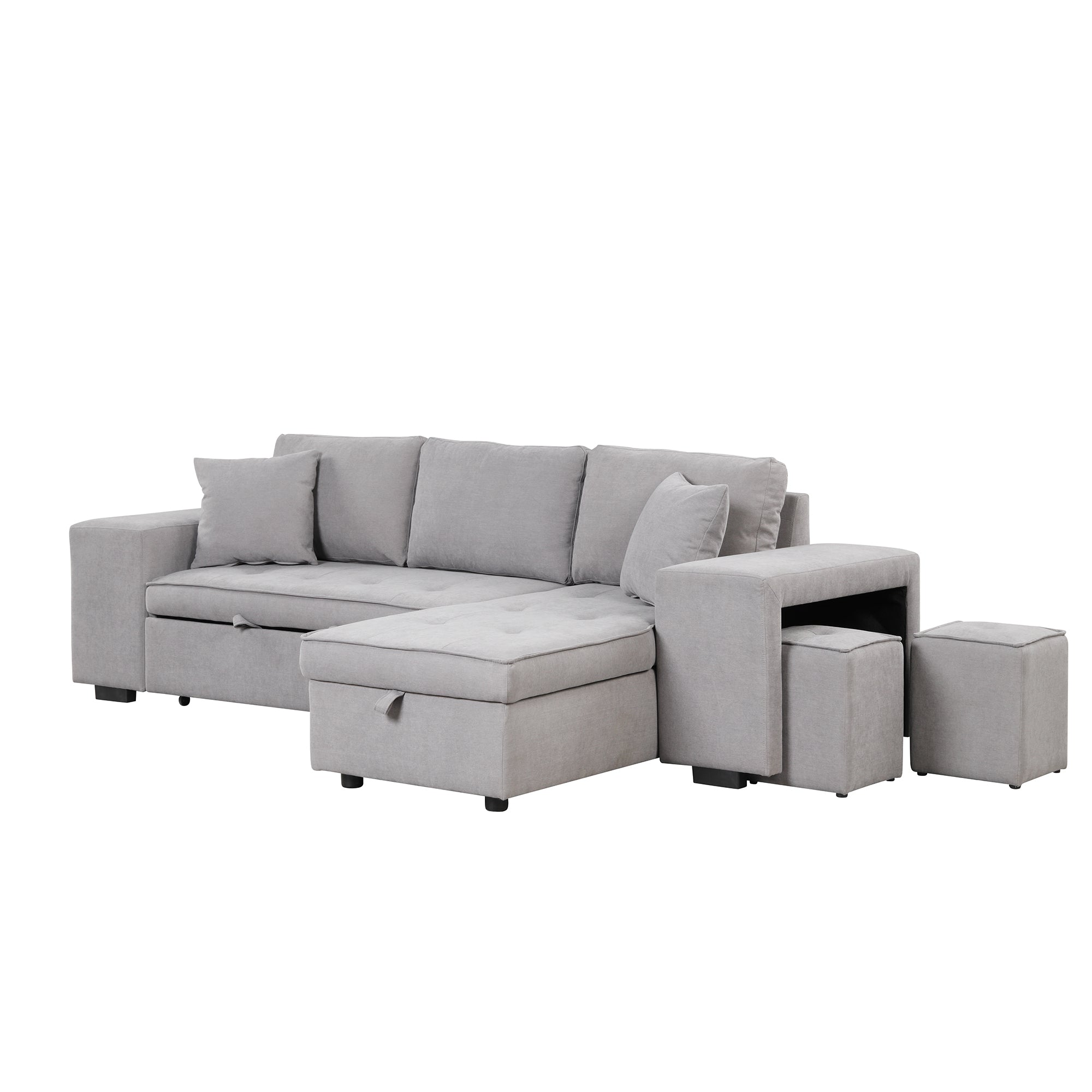 Orisfur. 104" Pull Out Sleeper Sofa Reversible L-Shape 3 Seat Sectional Couch with Storage Chaise and 2 Stools for Living Room Furniture Set - Atlantic Fine Furniture Inc