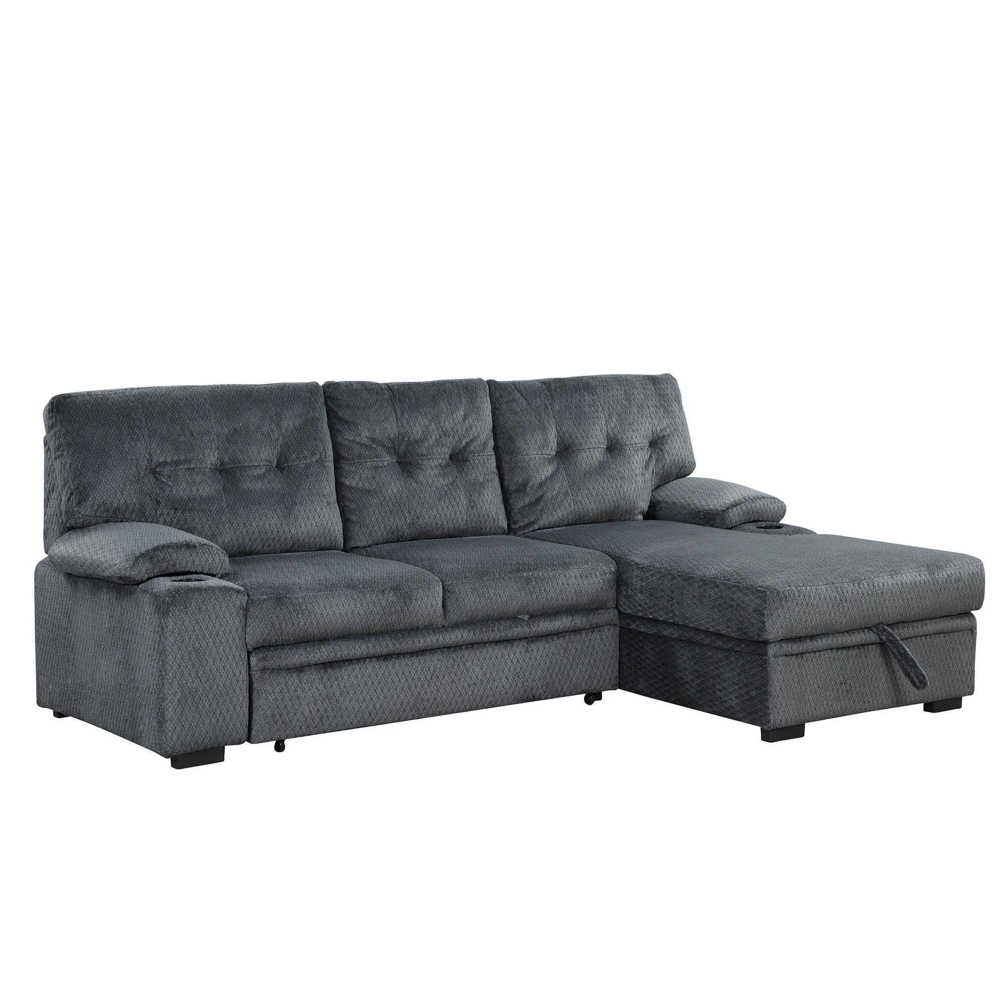 Orisfur. Modern Padded Upholstered Sofa Bed Sleeper Sectional Sofa with Storage Chaise and Cup Holder for Living Room Furniture Set - Atlantic Fine Furniture Inc