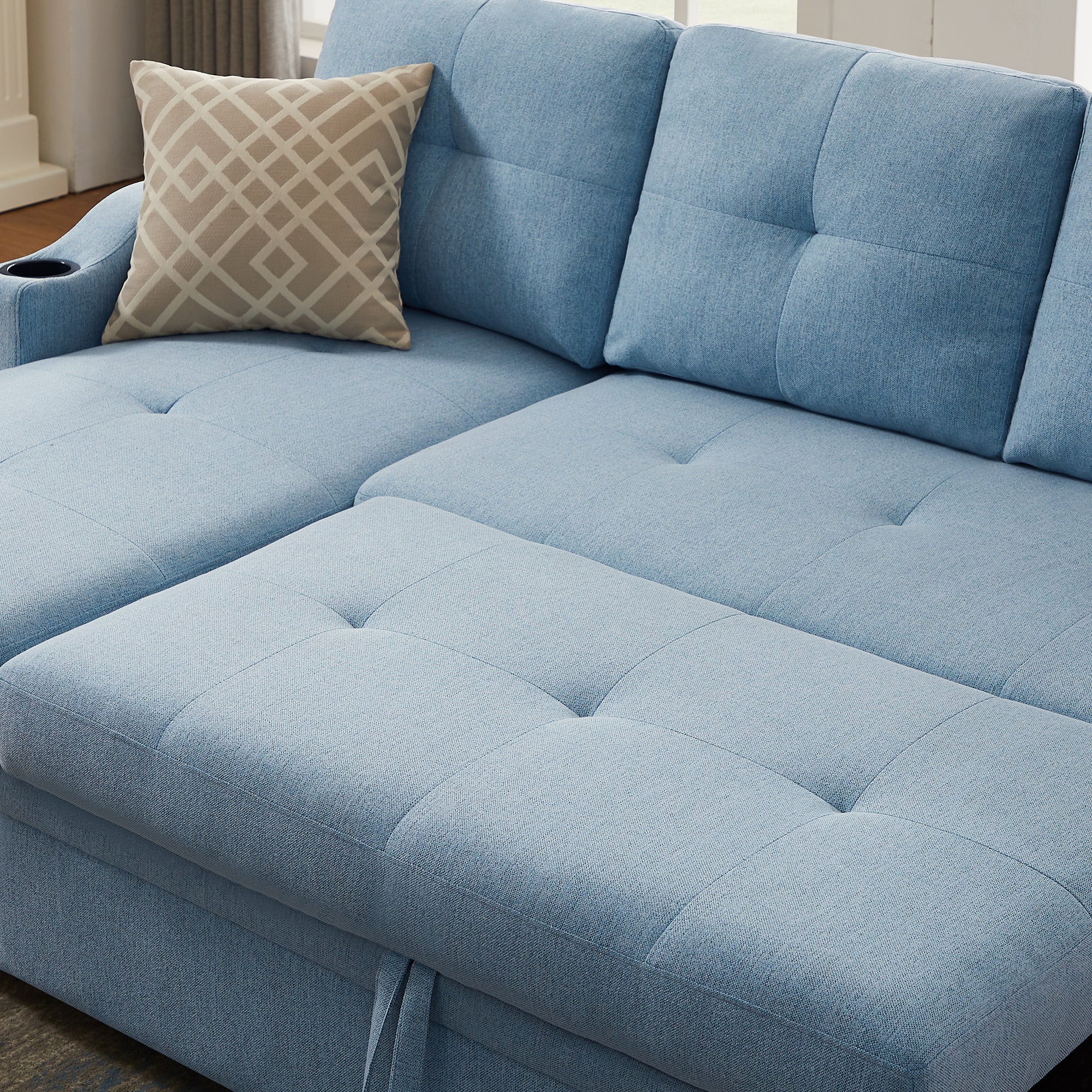 Orisfur. 81" Sleeper Sofa Bed Reversible Sectional Couch with Storage Chaise and Two Cup Holders for Living Room Furniture Set - Atlantic Fine Furniture Inc