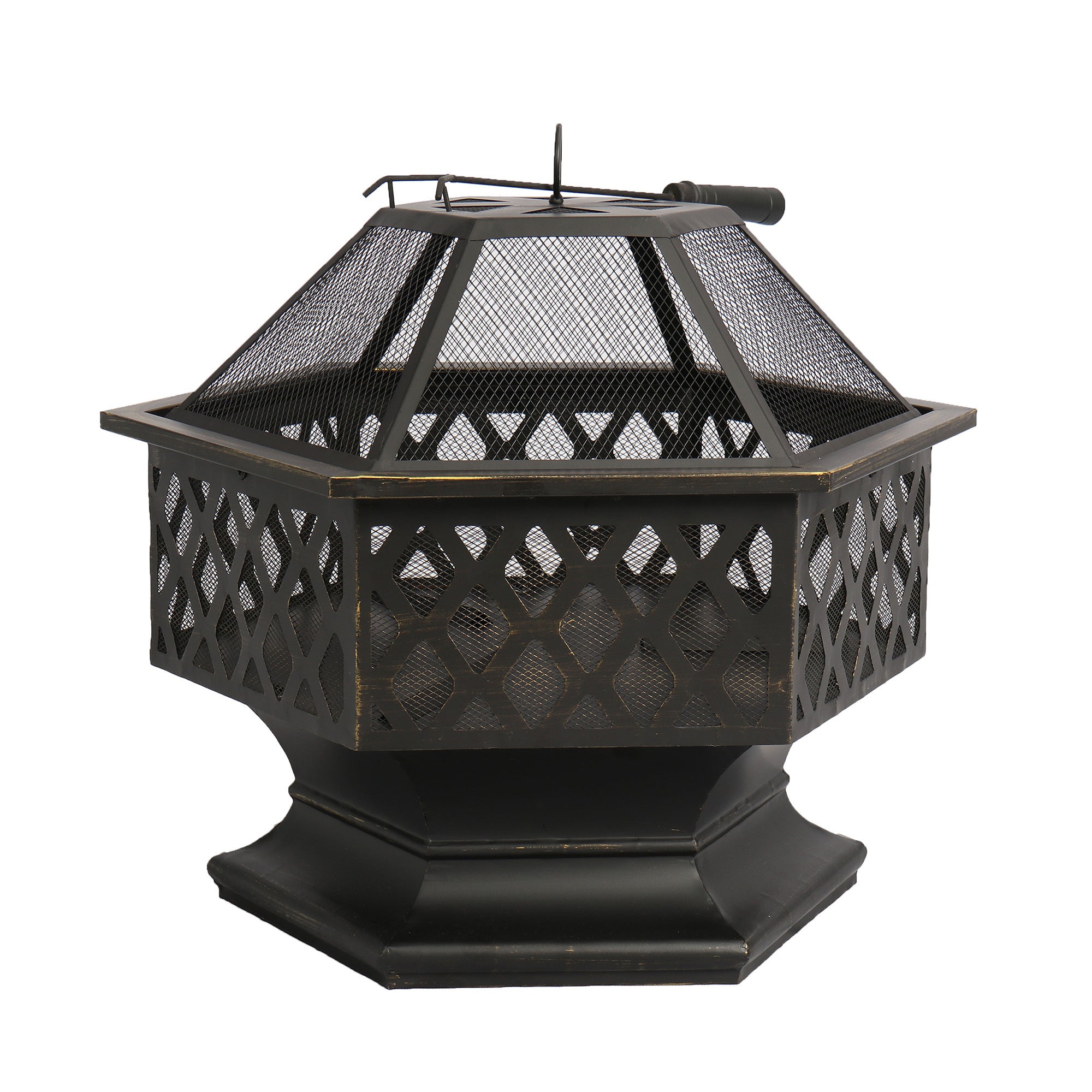 Garden & Outdoor Hex-Shaped wood Fire Pit with Spark Screen Poker and Fireplace Cover - Atlantic Fine Furniture Inc