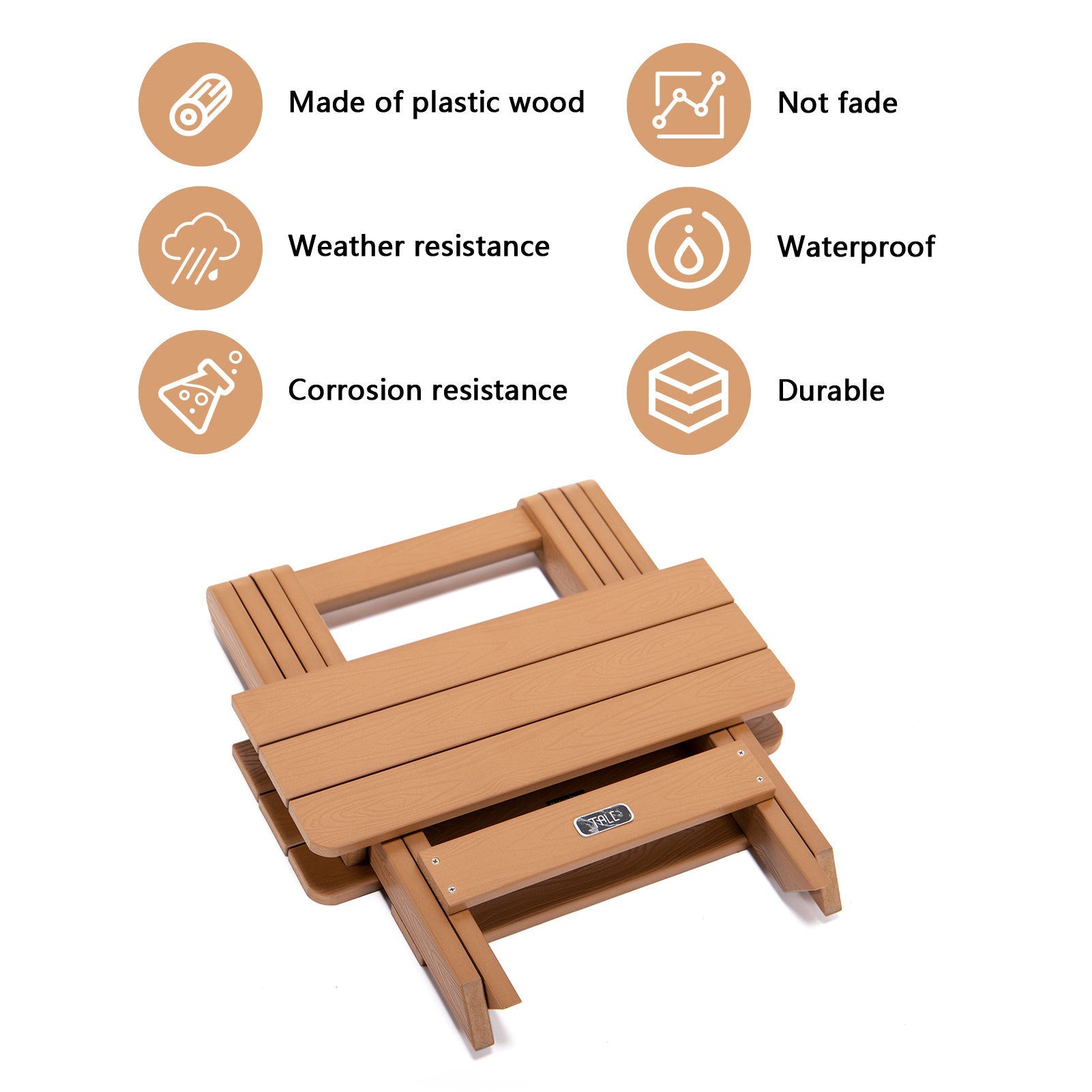 TALE Adirondack Portable Folding Side Table Square All-Weather and Fade-Resistant Plastic Wood Table Perfect for Outdoor Garden, Beach, Camping, Picnics Brown - Atlantic Fine Furniture Inc