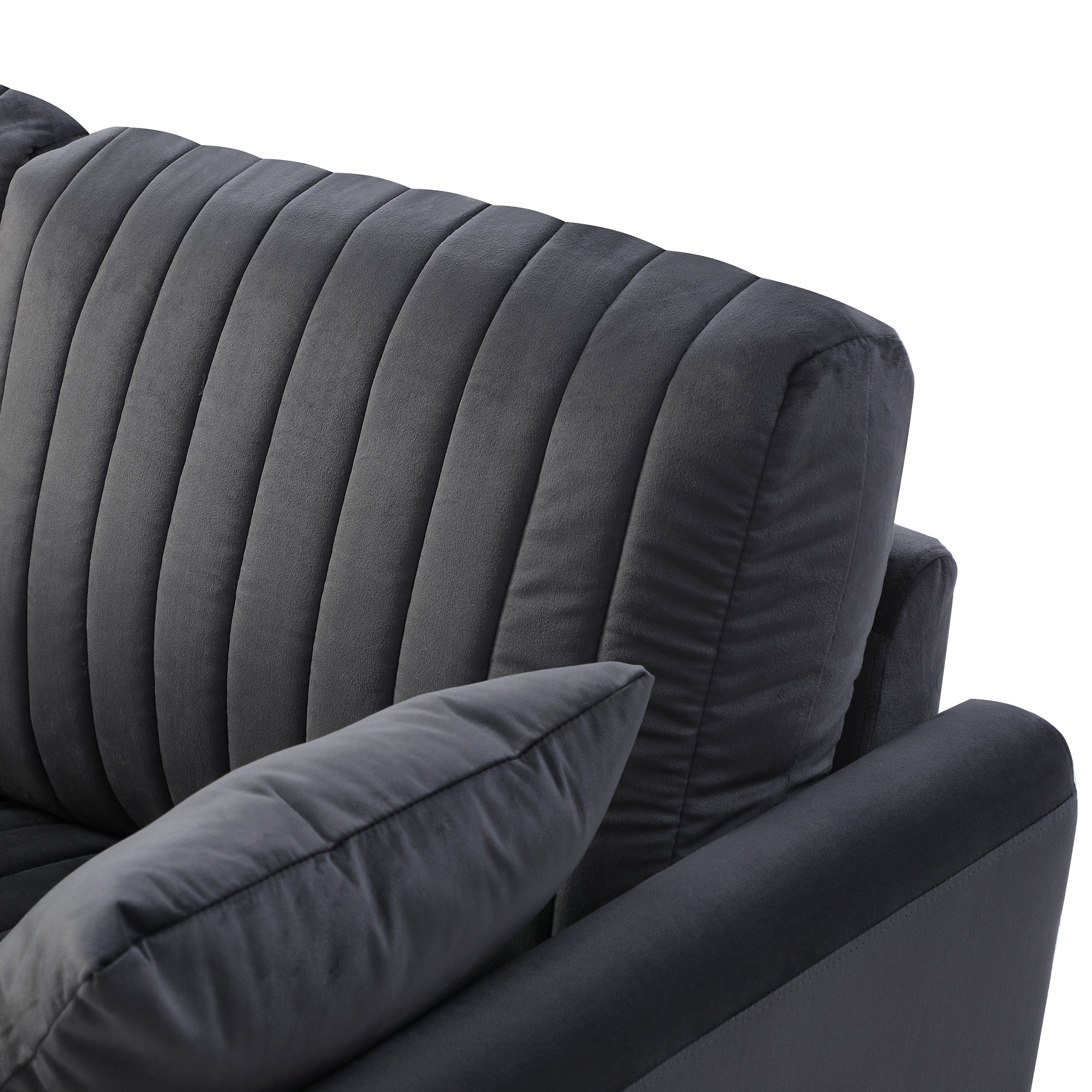 Modern Velvet Upholstered Sofa Couch 3 Seat Channel Tufted Back and Cushion Seat, Metal Legs, Sleeper Sofa for Living Room, Compact Living Space, Apartment, Bonus Room, Grey - Atlantic Fine Furniture Inc