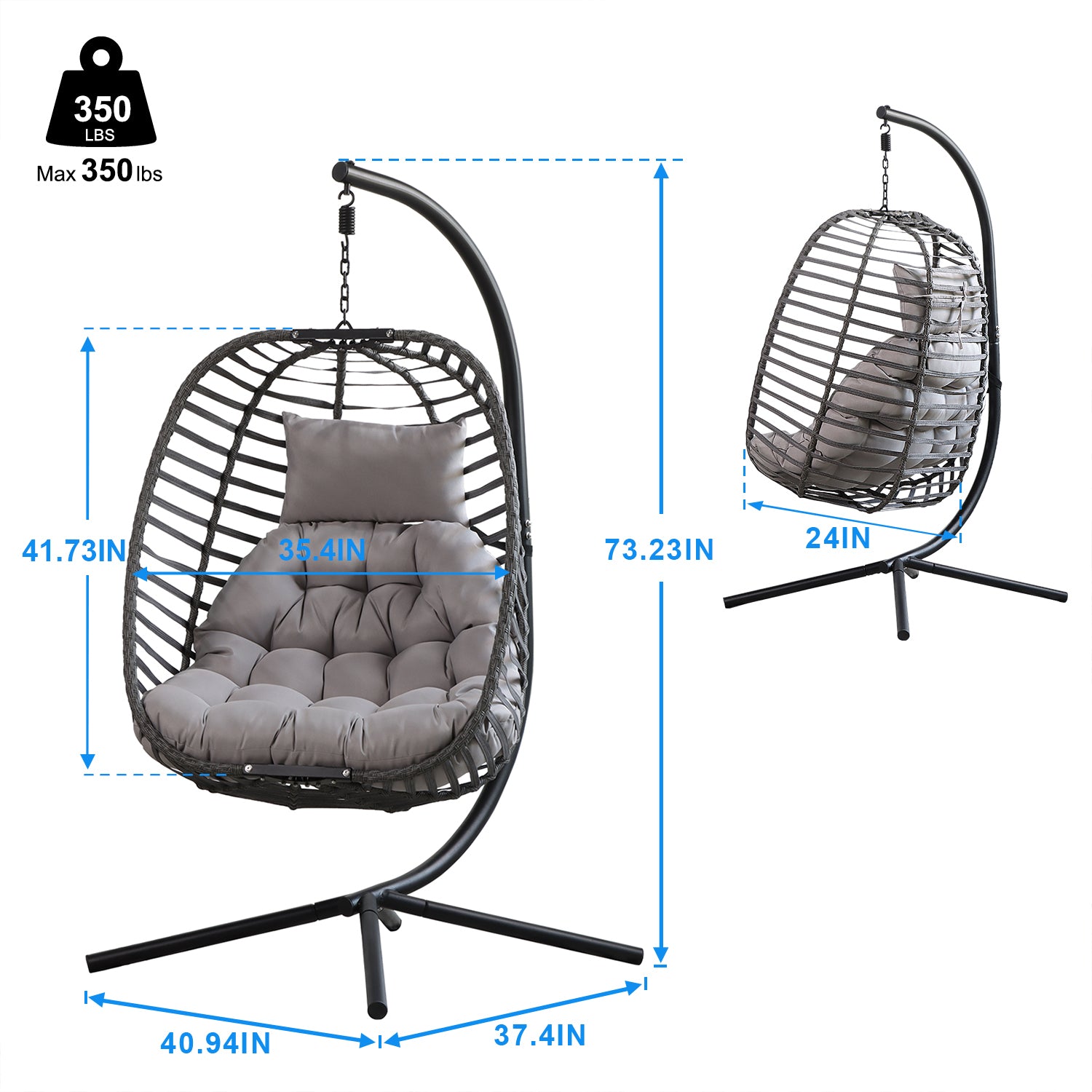 Rattan Weather Resistant Foldable Hanging Hammock Egg Chair with Stand for Patio - Atlantic Fine Furniture Inc