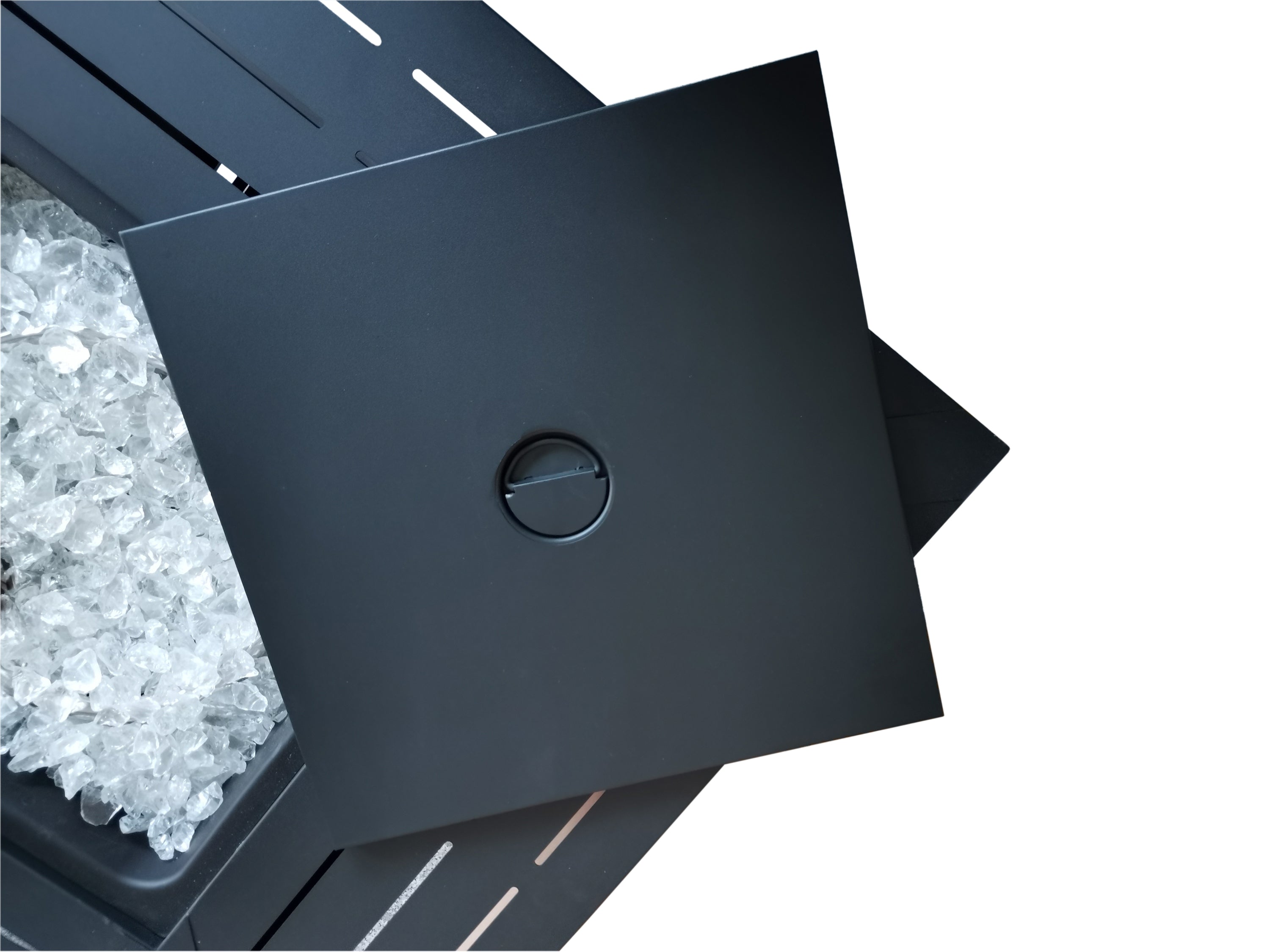 Belitung Black Metal Square Fire Pit Table with Glass Rocks - Atlantic Fine Furniture Inc