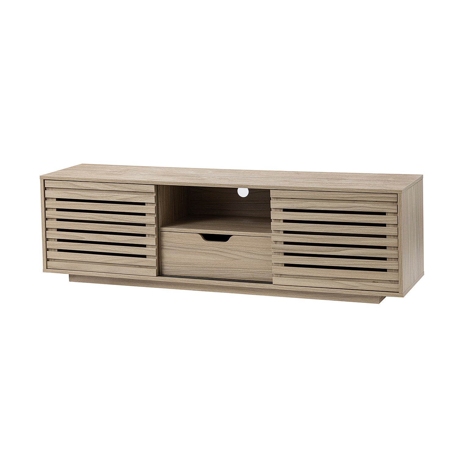 Hesperia TV Stand with Storage and Two Slatted Sliding Doors for TVs up to 65" - Atlantic Fine Furniture Inc