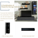 ON-TREND 4-Piece Wall Mount Floating TV Stand with See-through Media Storage Cabinet, Modern High Gloss Entertainment Center up to 70+ Inch TV, RGB Lights for Living Room, Home Theater, Black - Atlantic Fine Furniture Inc