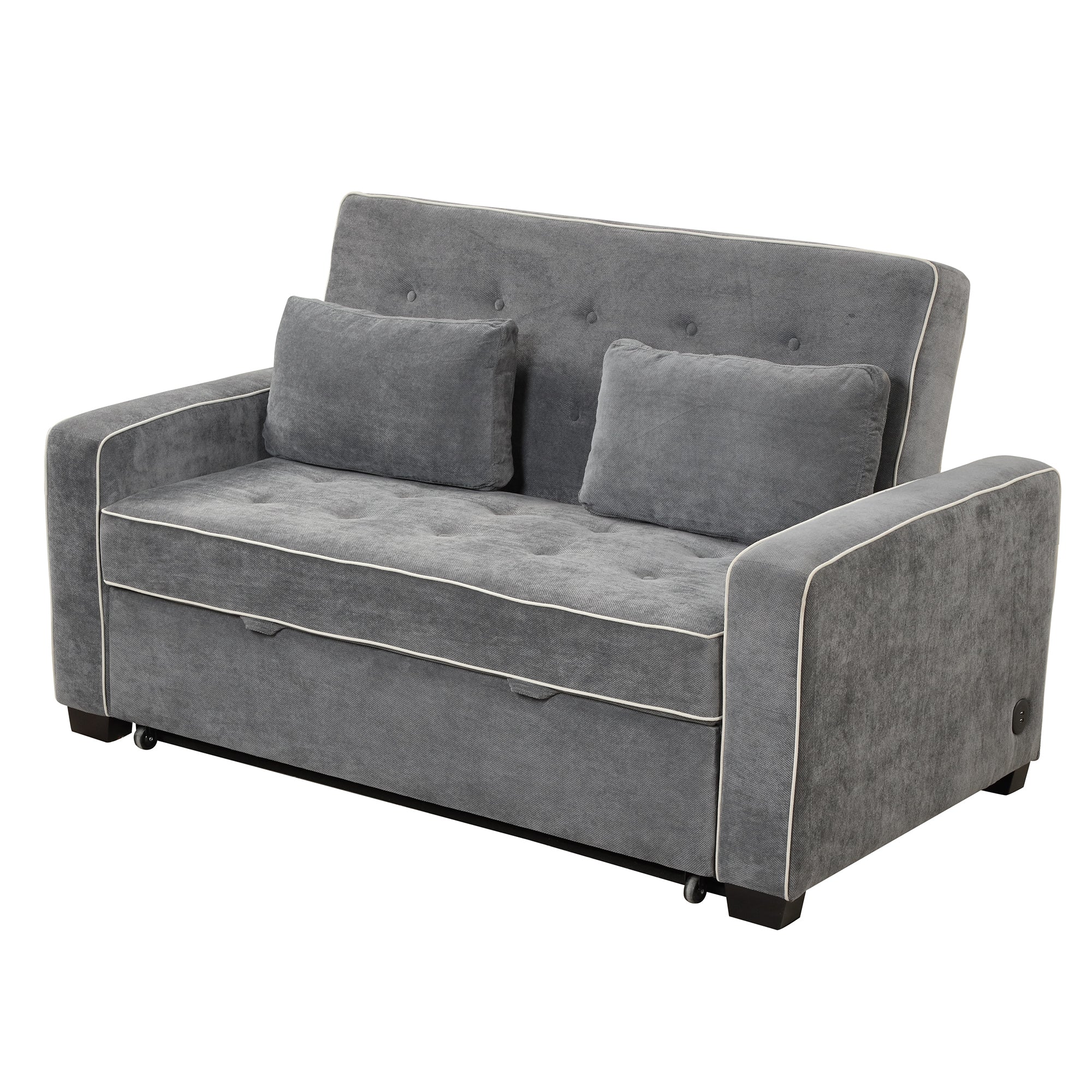 Linen Upholstered Sleeper Bed , Pull Out Sofa Bed Couch attached two throw pillows,Dual USB Charging Port and Adjustable Backrest for Living Room Space,Gray - Atlantic Fine Furniture Inc