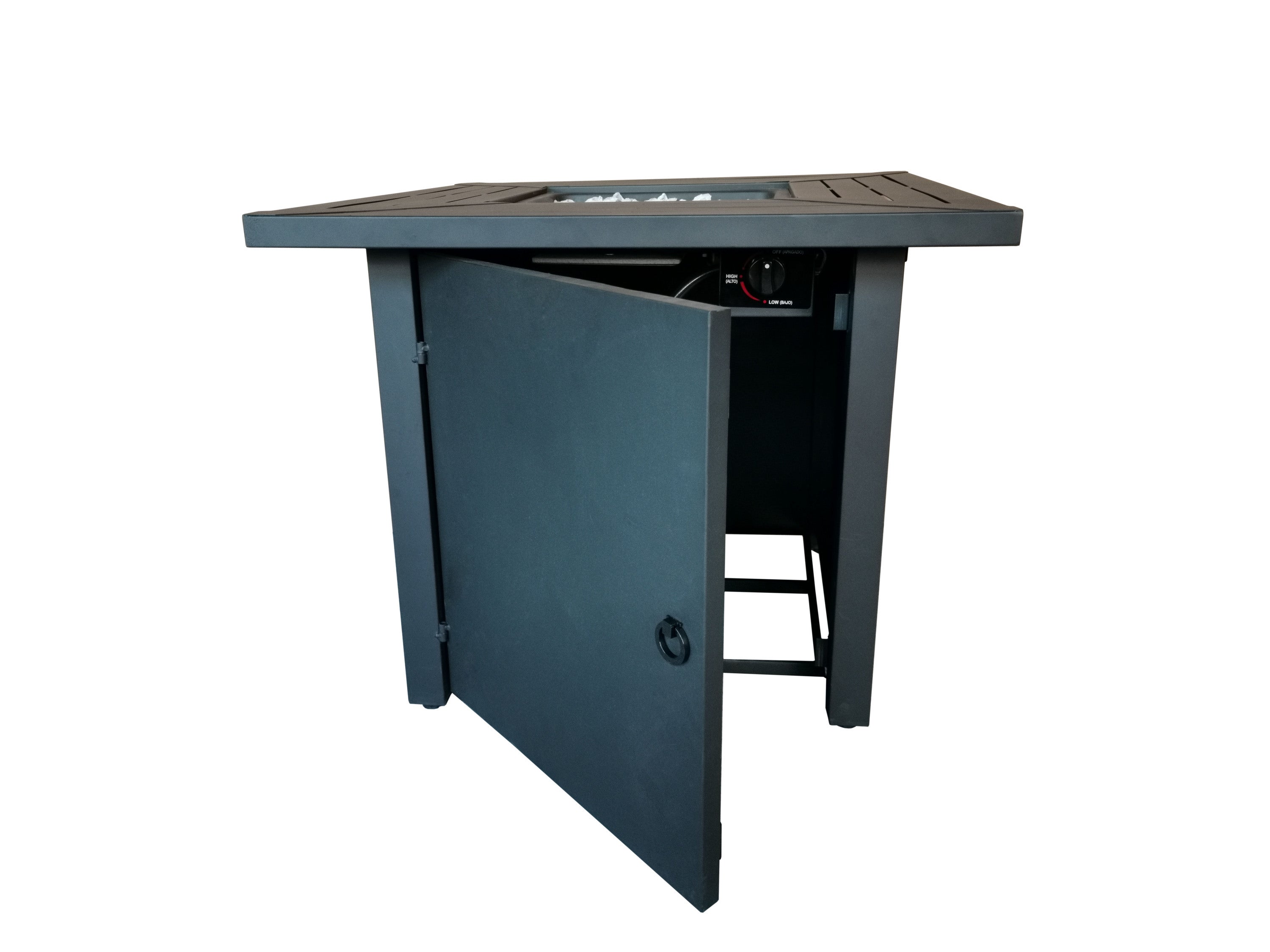 Belitung Black Metal Square Fire Pit Table with Glass Rocks - Atlantic Fine Furniture Inc