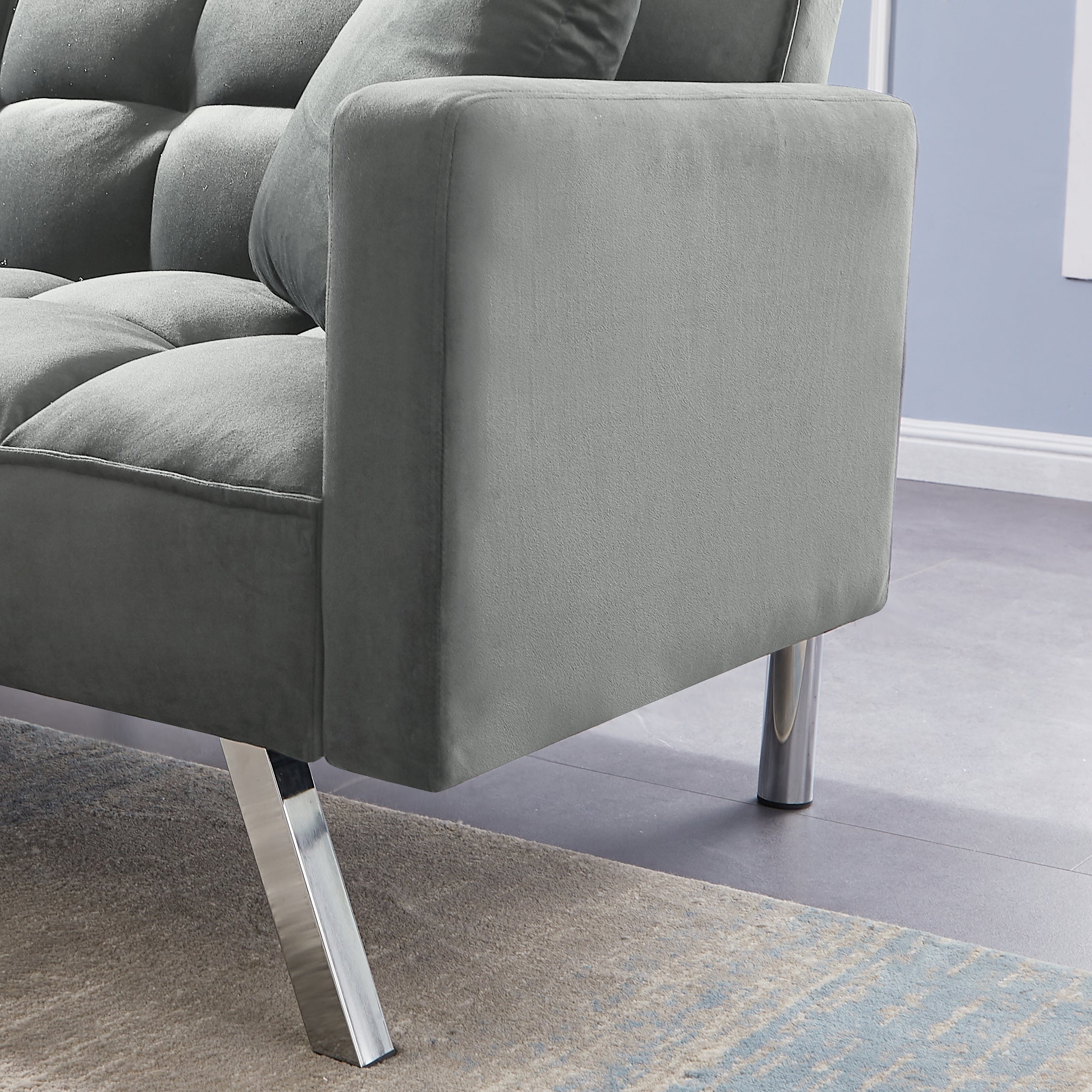 FUTON SOFA SLEEPER GREY VELVET WITH 2 PILLOWS(same asW223S01431、W223S01464。Size difference, See Details in page.
) - Atlantic Fine Furniture Inc