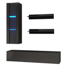 ON-TREND 4-Piece Wall Mount Floating TV Stand with See-through Media Storage Cabinet, Modern High Gloss Entertainment Center up to 70+ Inch TV, RGB Lights for Living Room, Home Theater, Black - Atlantic Fine Furniture Inc