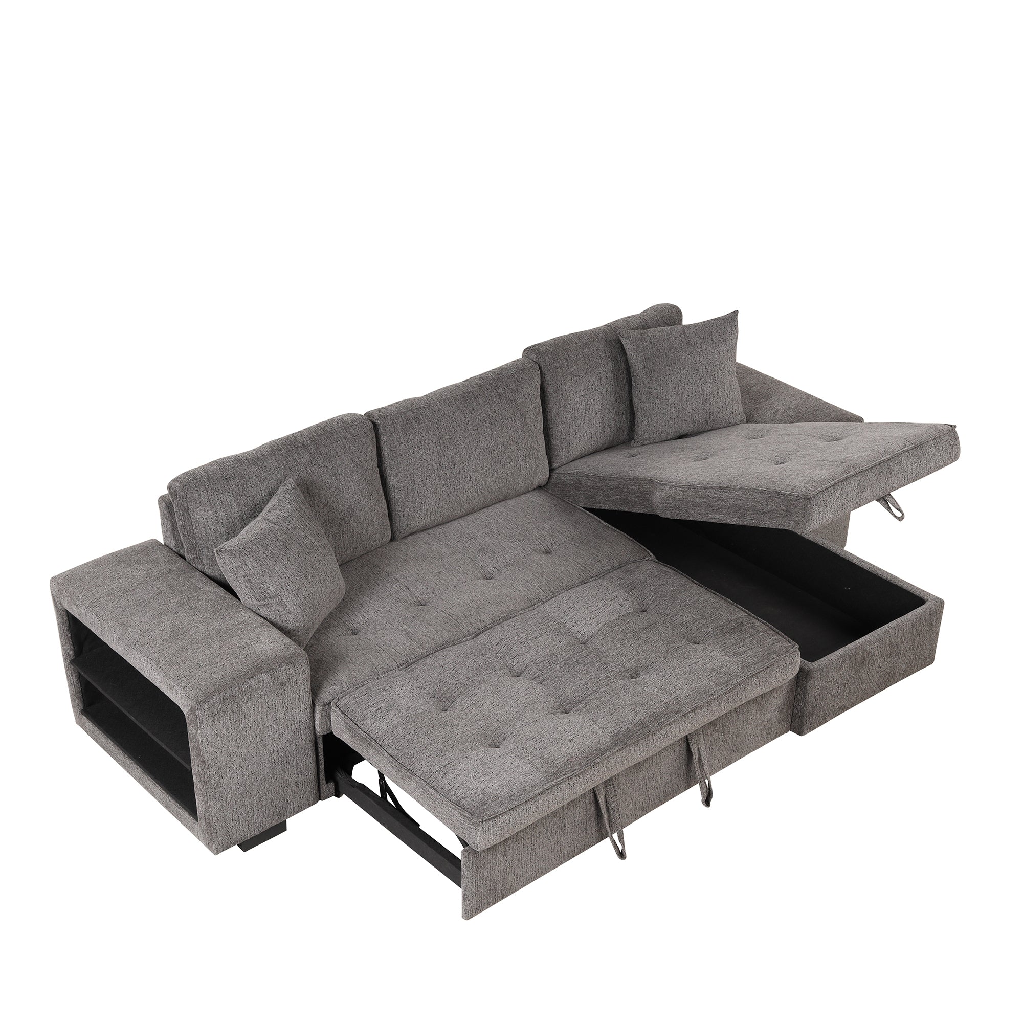Orisfur. 104" L-Shape 3 Seat Reversible Sectional Couch, Pull Out Sleeper Sofa with Storage Chaise and 2 Stools for Living Room Furniture Set - Atlantic Fine Furniture Inc