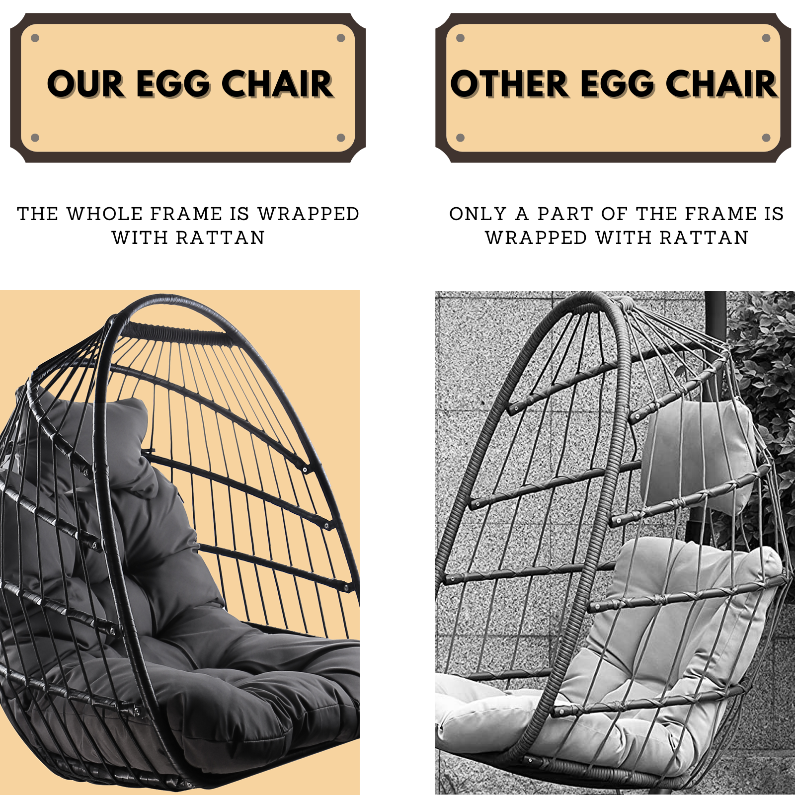 Swing Egg Chair with Stand Indoor Outdoor Wicker Rattan Patio Basket Hanging Chair with C Type bracket , with cushion and pillow,Patio Wicker folding Hanging Chair( Black New arrivals within 10 days) - Atlantic Fine Furniture Inc