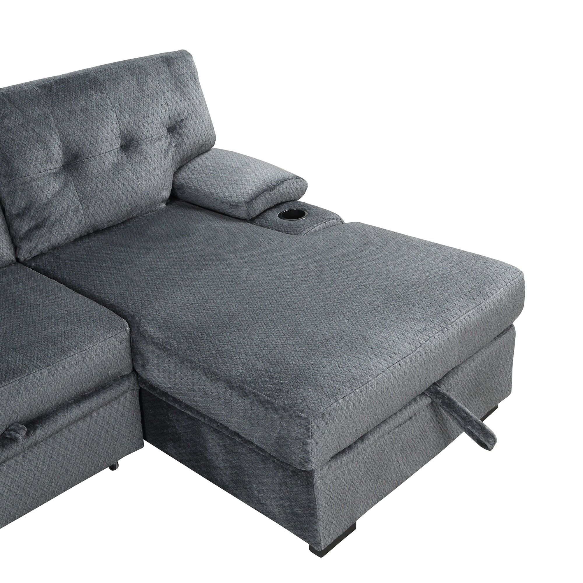 Orisfur. Modern Padded Upholstered Sofa Bed Sleeper Sectional Sofa with Storage Chaise and Cup Holder for Living Room Furniture Set - Atlantic Fine Furniture Inc