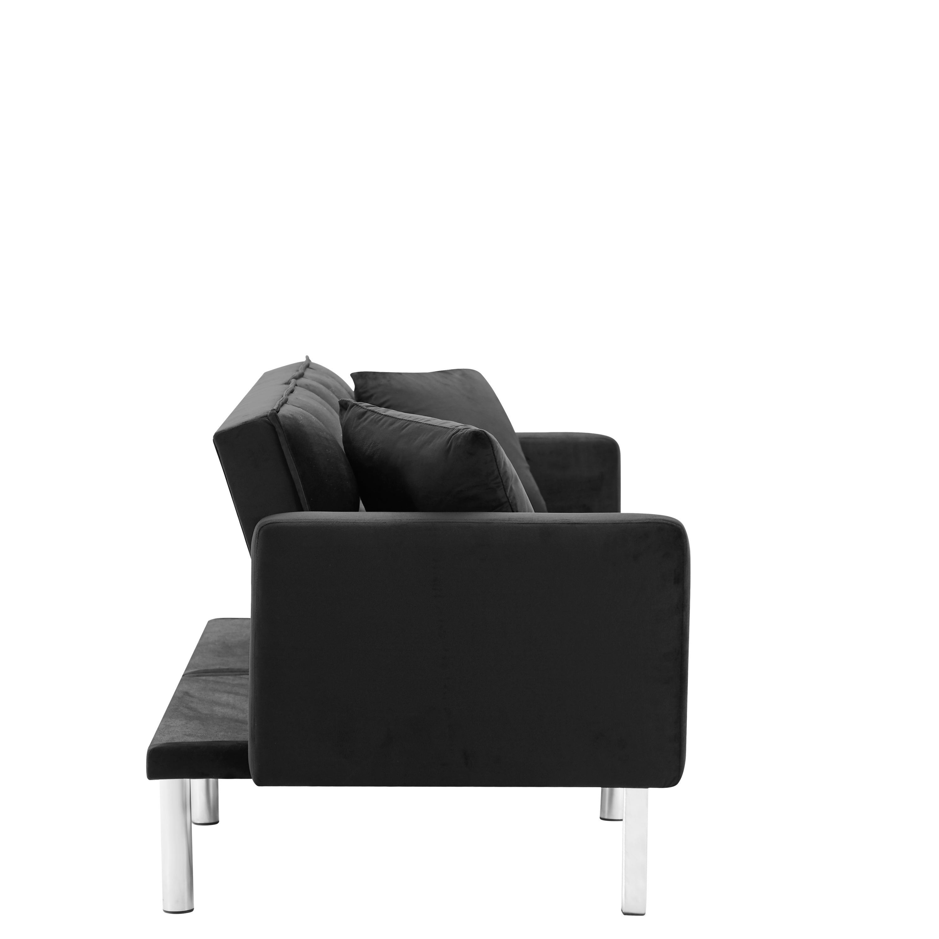 FUTON SOFA SLEEPER BLACK VELVET WITH 2 PILLOWS(same as W223S01117、W223S01463。Size difference, See Details in page.) - Atlantic Fine Furniture Inc