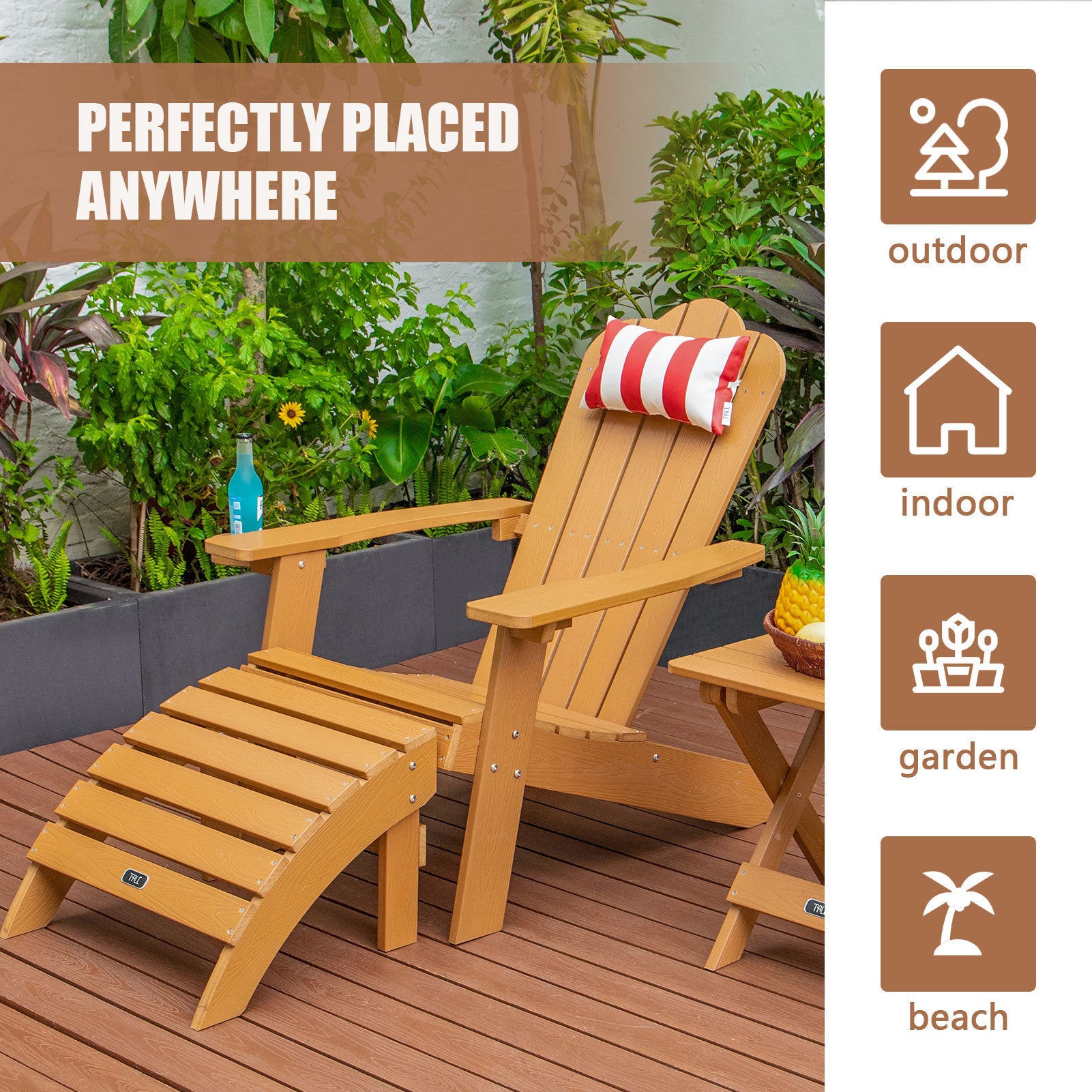 TALE Adirondack Ottoman Footstool All-Weather and Fade-Resistant Plastic Wood for Lawn Outdoor Patio Deck Garden Porch Lawn Furniture Brown - Atlantic Fine Furniture Inc