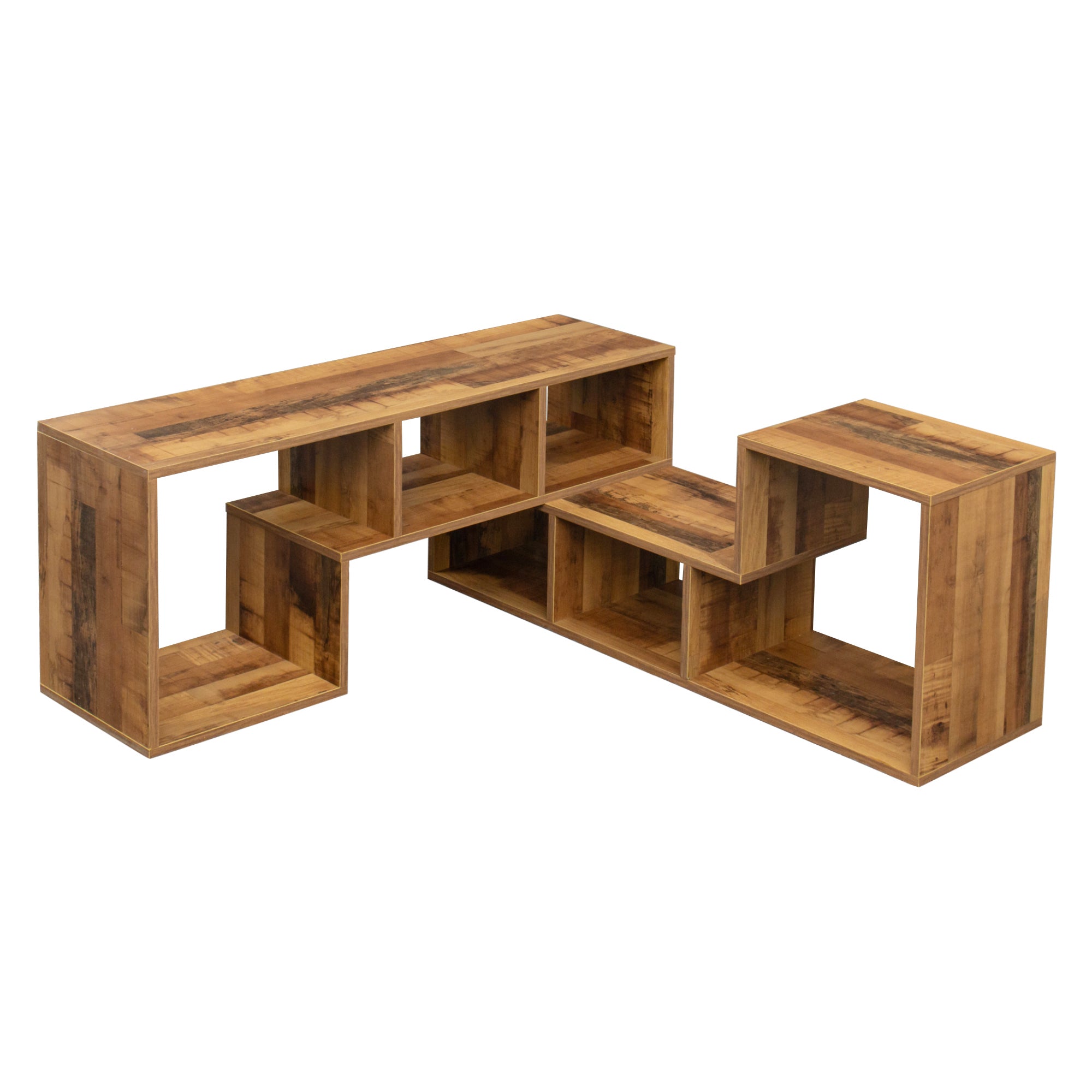 Double L-Shaped Oak TV Stand,Display Shelf ,Bookcase for Home Furniture,Fir Wood - Atlantic Fine Furniture Inc