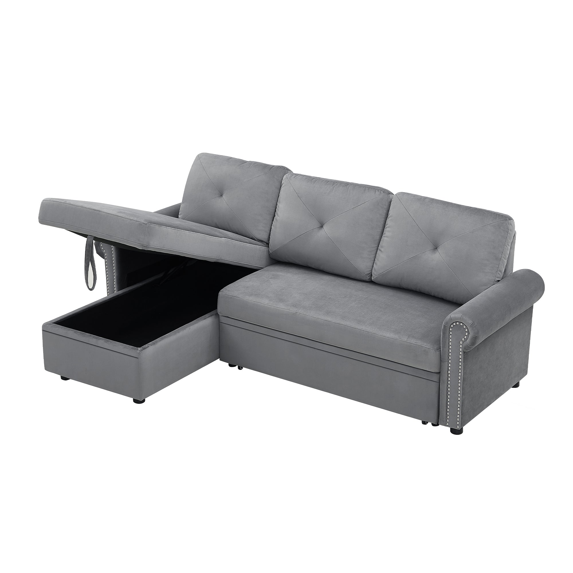 Orisfur. 83" Sleeper Sofa Bed Convertible Sectional Couch, 3-Seater L-Shape Corner Couch with Storage Chaise for Living Room Apartment - Atlantic Fine Furniture Inc