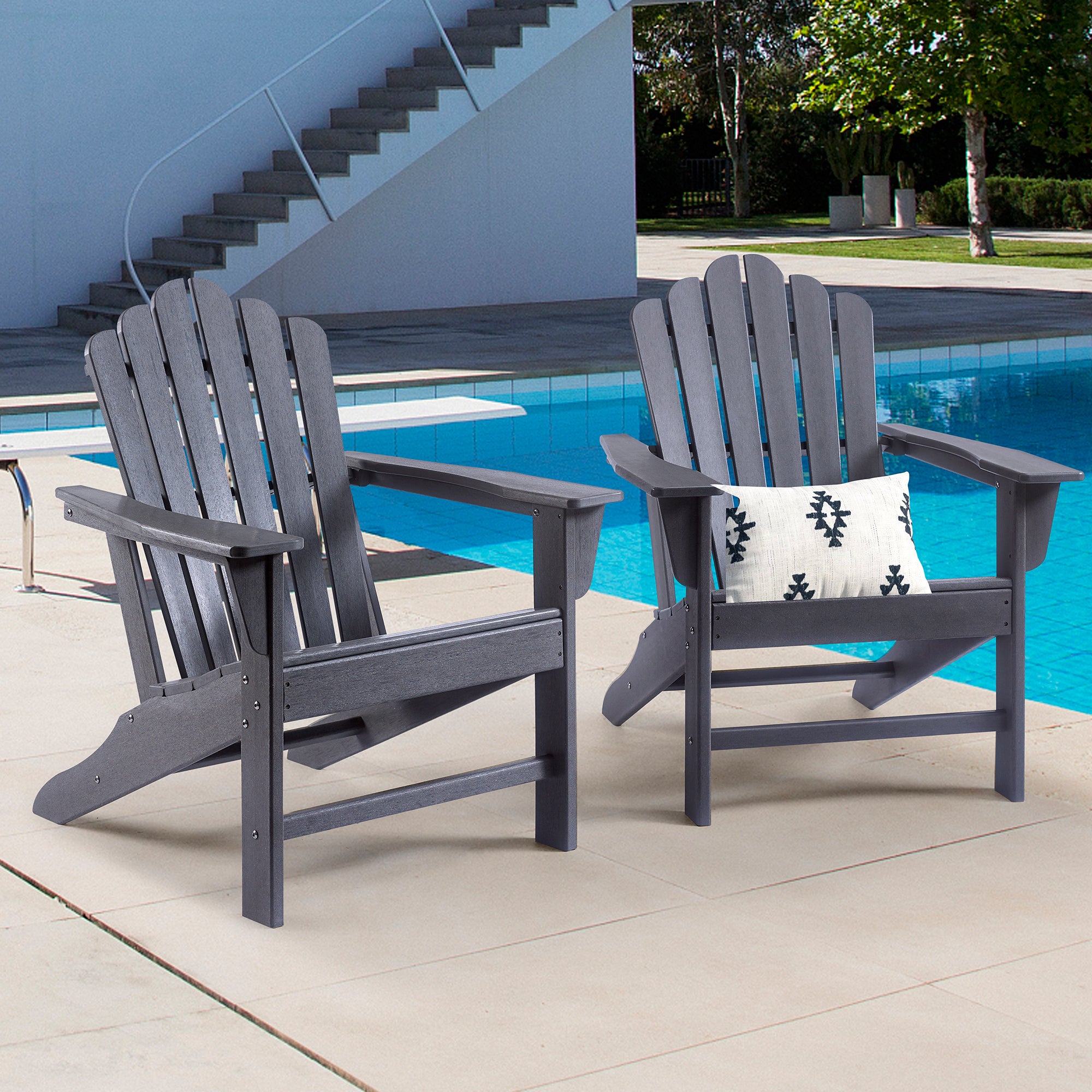 Classic Outdoor Adirondack Chair Set of 2 for Garden Porch Patio Deck Backyard, Weather Resistant Accent Furniture, Slate Grey - Atlantic Fine Furniture Inc