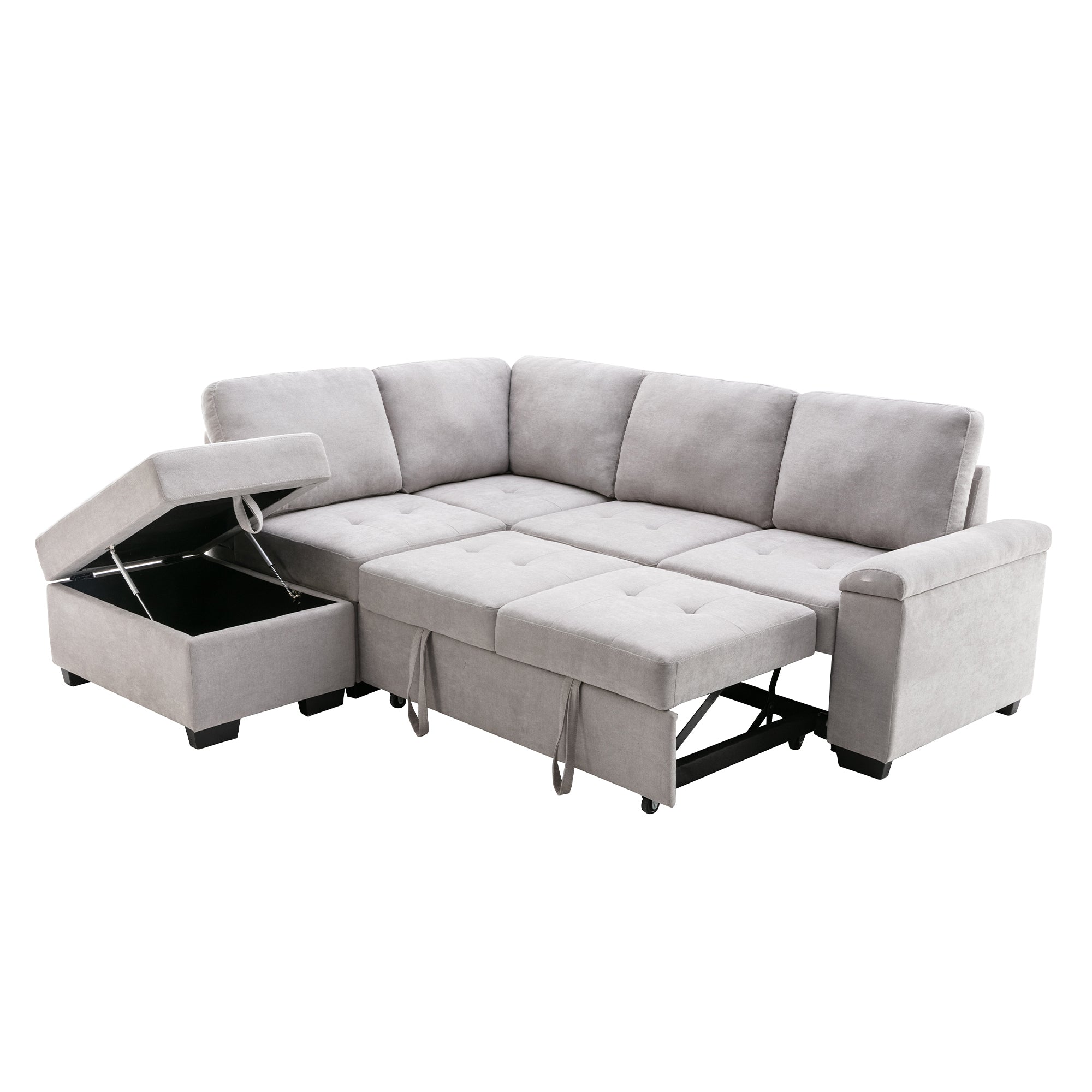 Orisfur. 86" Sleeper Sectional Sofa, L-Shape Corner Couch Sofa-Bed with Storage Ottoman & Hidden Arm Storage for Living Room Apartment - Atlantic Fine Furniture Inc