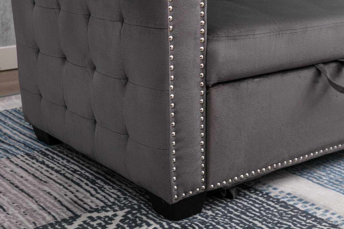 77 Inch Reversible Sectional Storage Sleeper Sofa Bed , L-Shape 2 Seat Sectional Chaise With Storage , Skin-Feeling Velvet Fabric ,Dark Grey Color For Living Room Furniture - Atlantic Fine Furniture Inc